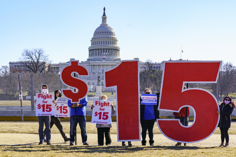 Activists are likely to be disappointed that the Senate parliamentarian ruled against the inclusion of a $15 minimum wage in the giant COVID relief bill. But the provision's omission likely means the measure will gain more support in the Senate. (J. Scott Applewhite/AP)
