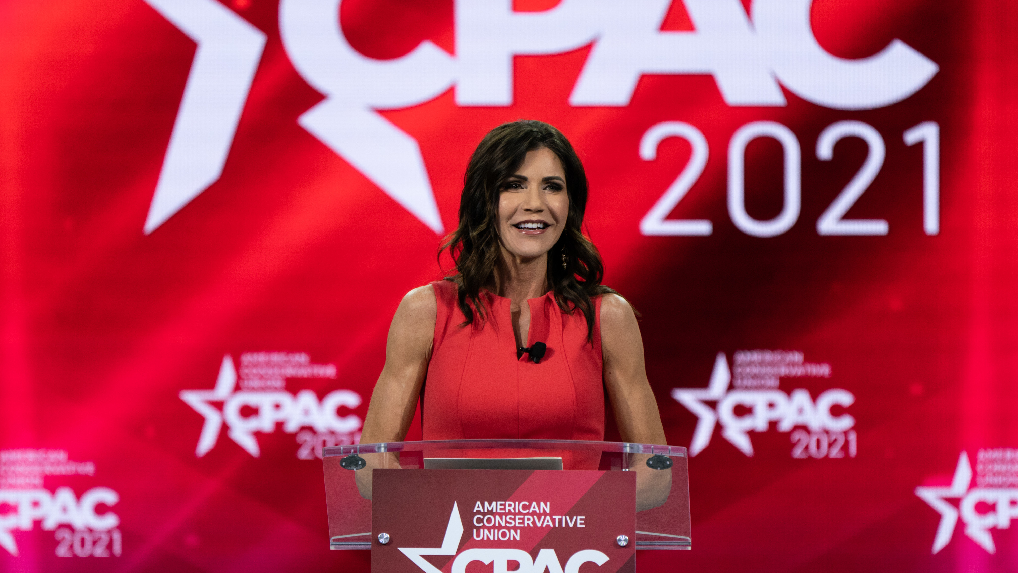 Kristi Noem, governor of South Dakota, speaks during the Conservative Political Action Conference (CPAC) in Orlando, Florida, U.S., on Saturday, Feb. 27, 2021. (Bloomberg via Getty Images)