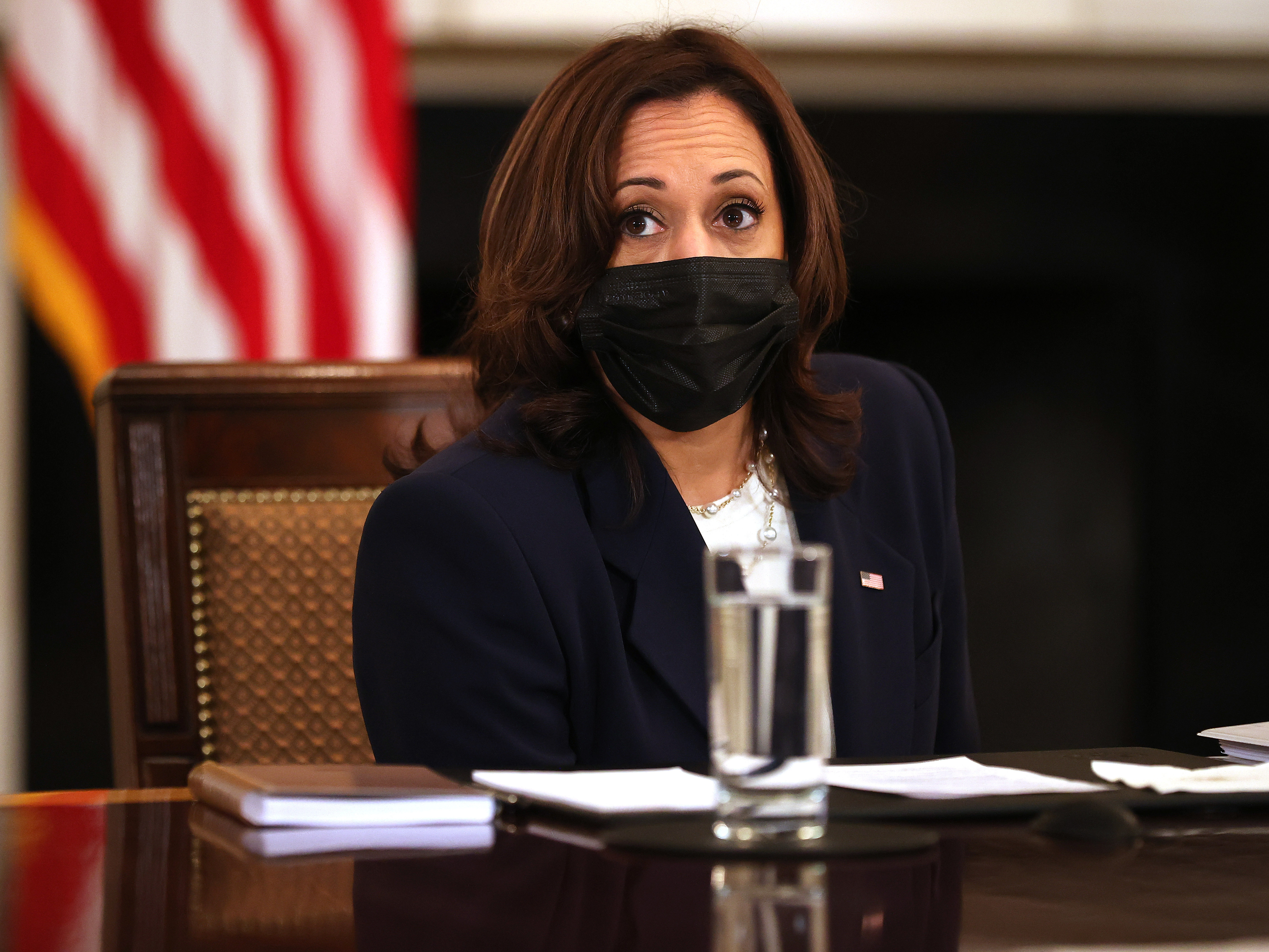 Vice President Harris delivers brief remarks during a meeting Wednesday. (Getty Images)