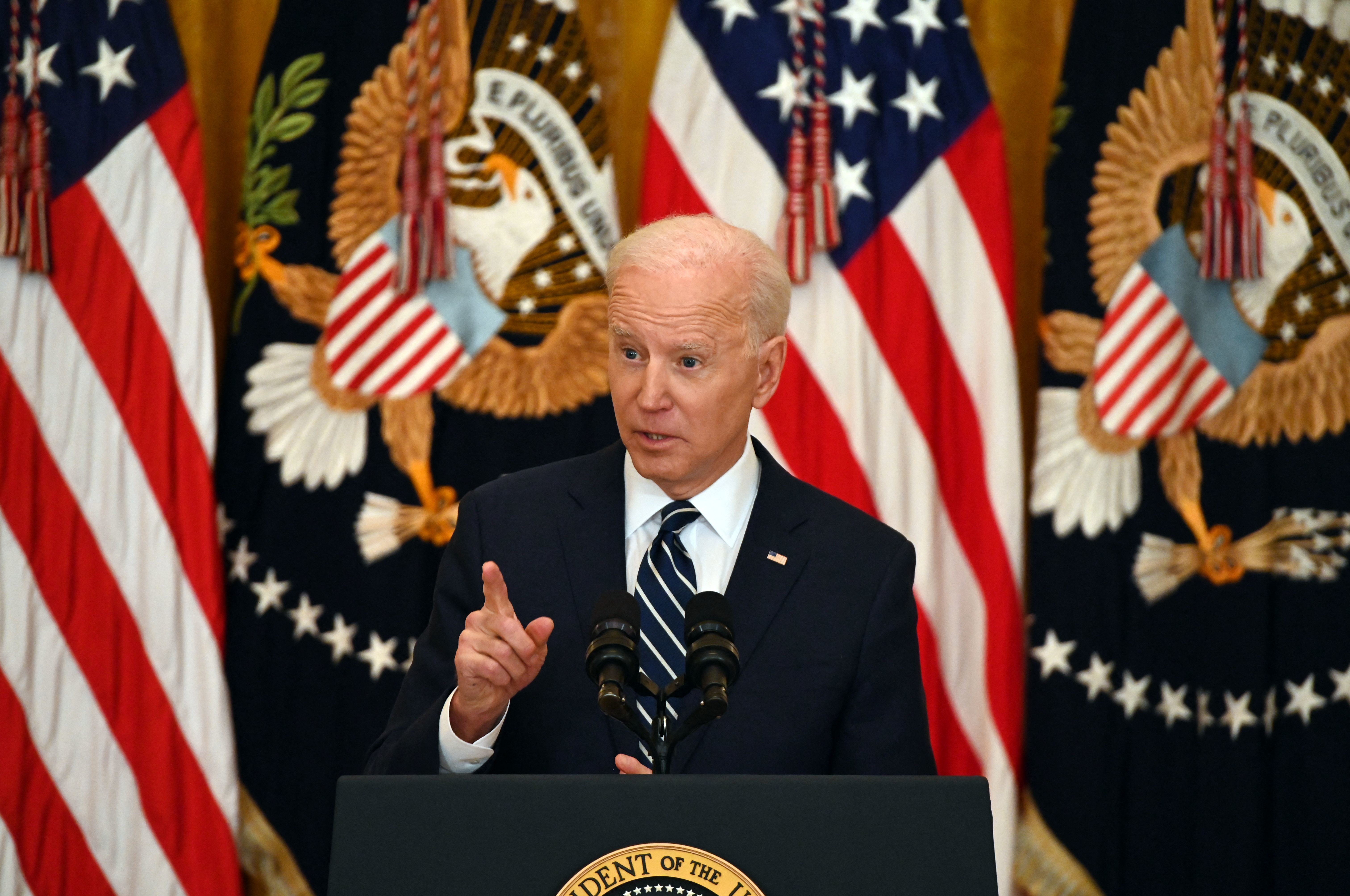President Biden tells reporters Thursday during his first press briefing that he expects to run for reelection but that he is a &quot;respecter of fate&quot; and will not say anything for certain. (AFP via Getty Images)