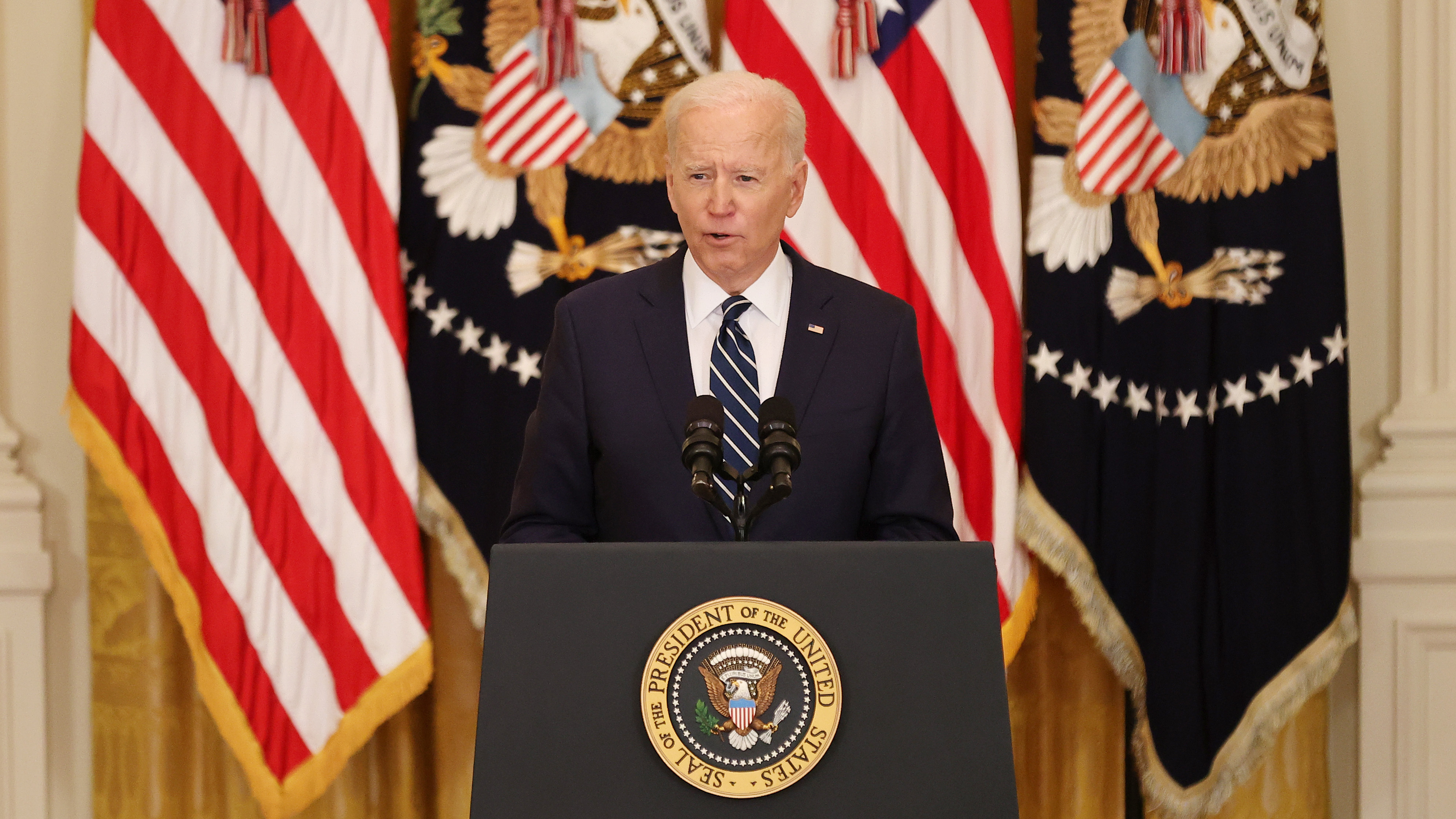 President Biden gives his first news conference of his presidency Thursday at the White House. (Chip Somodevilla/Getty Images)