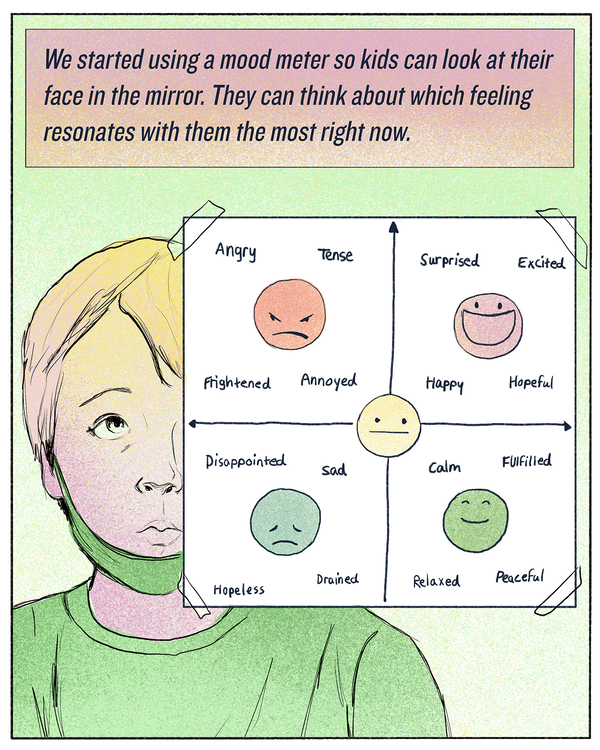 "We started using a mood meter so kids can look at their face in the mirror. They can think about which feeling resonates with them the most right now."