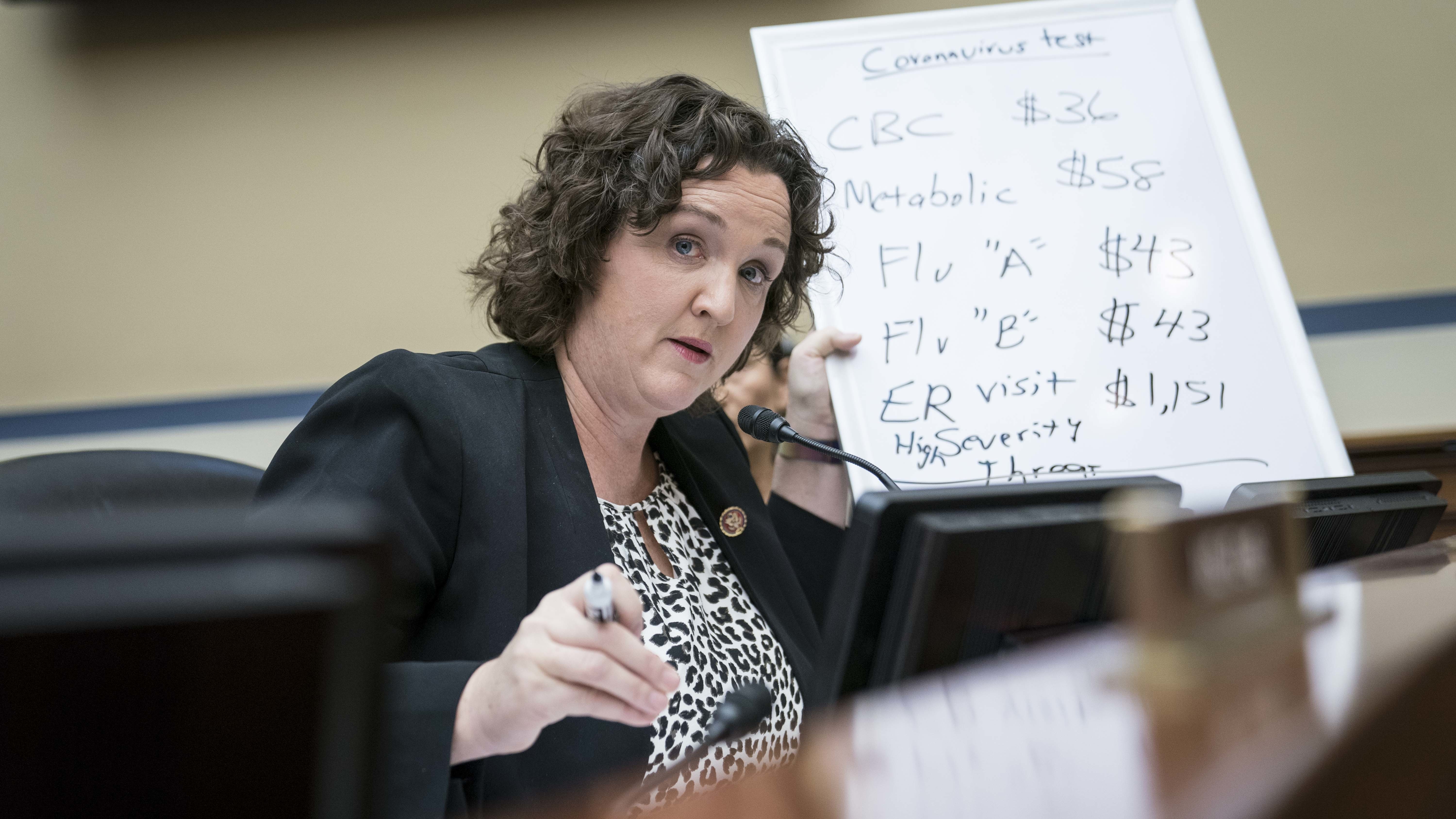 Rep. Katie Porter, a Democrat from California, during a House Oversight Committee hearing on Capitol Hill in March 2020. (Bloomberg via Getty Images)