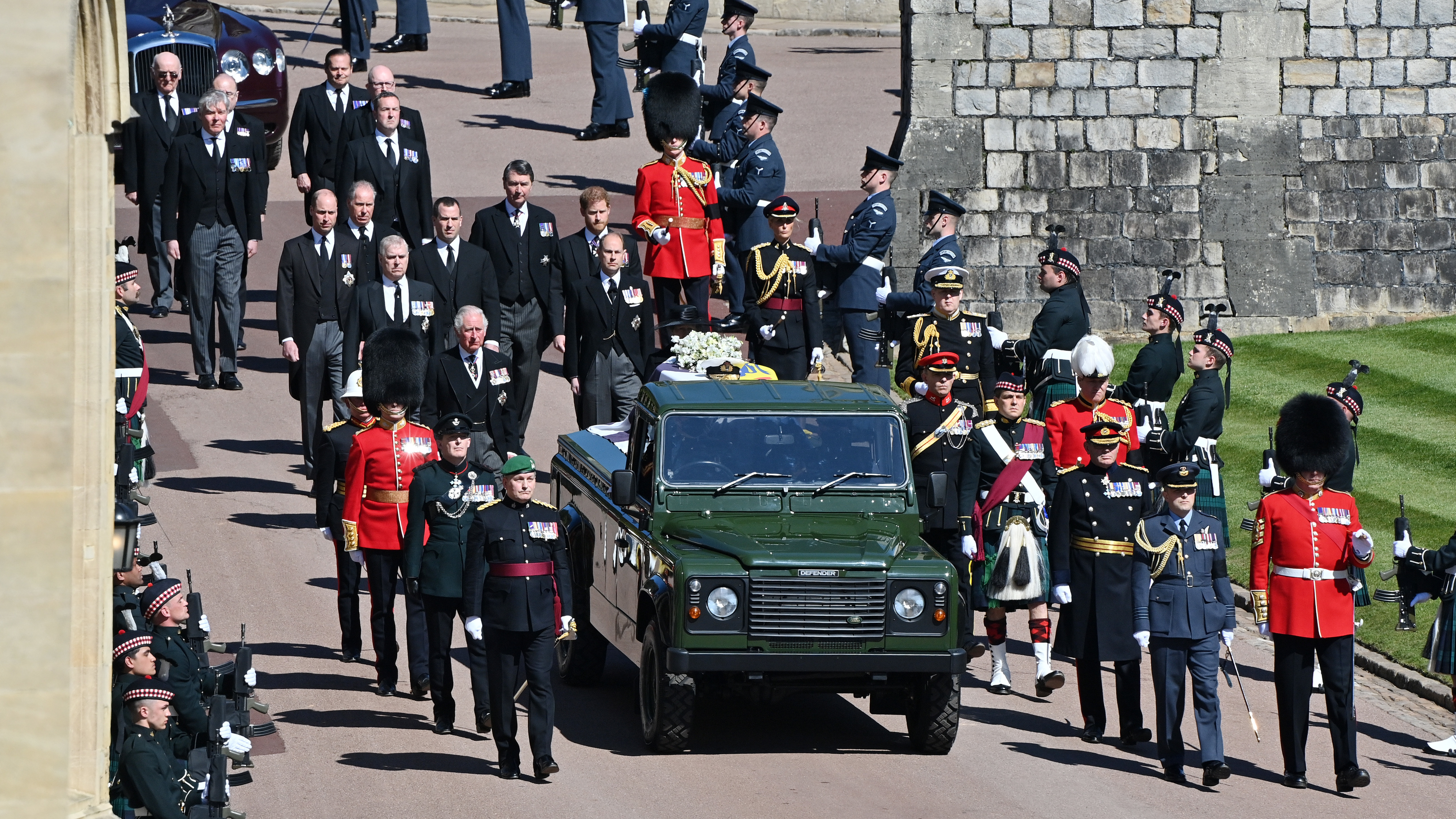 Members of the royal family follow Prince Philip
