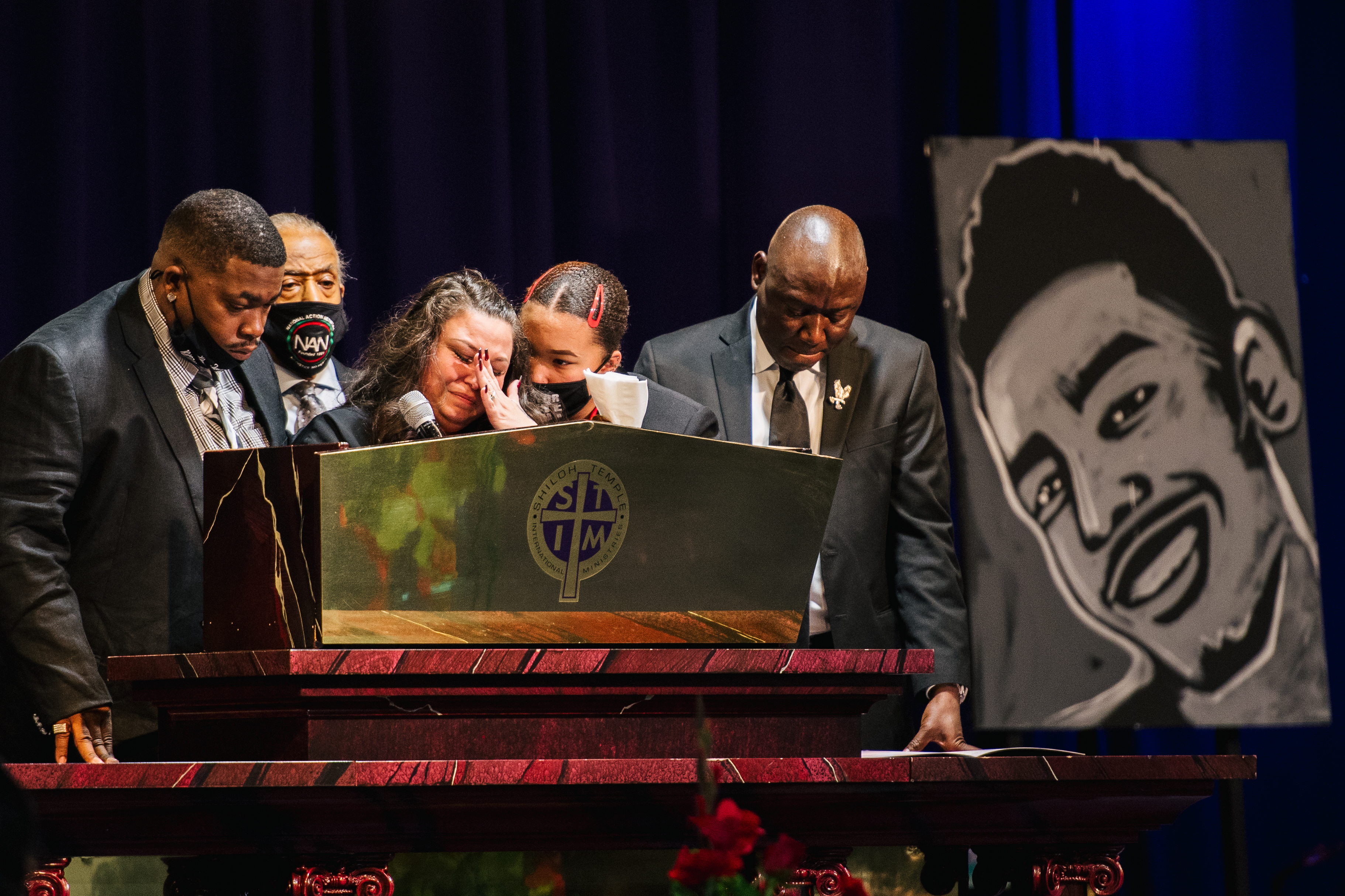Katie Wright, the mother of Daunte Wright, wipes away tears as she speaks at her son's funeral Thursday in Minneapolis. (Getty Images)