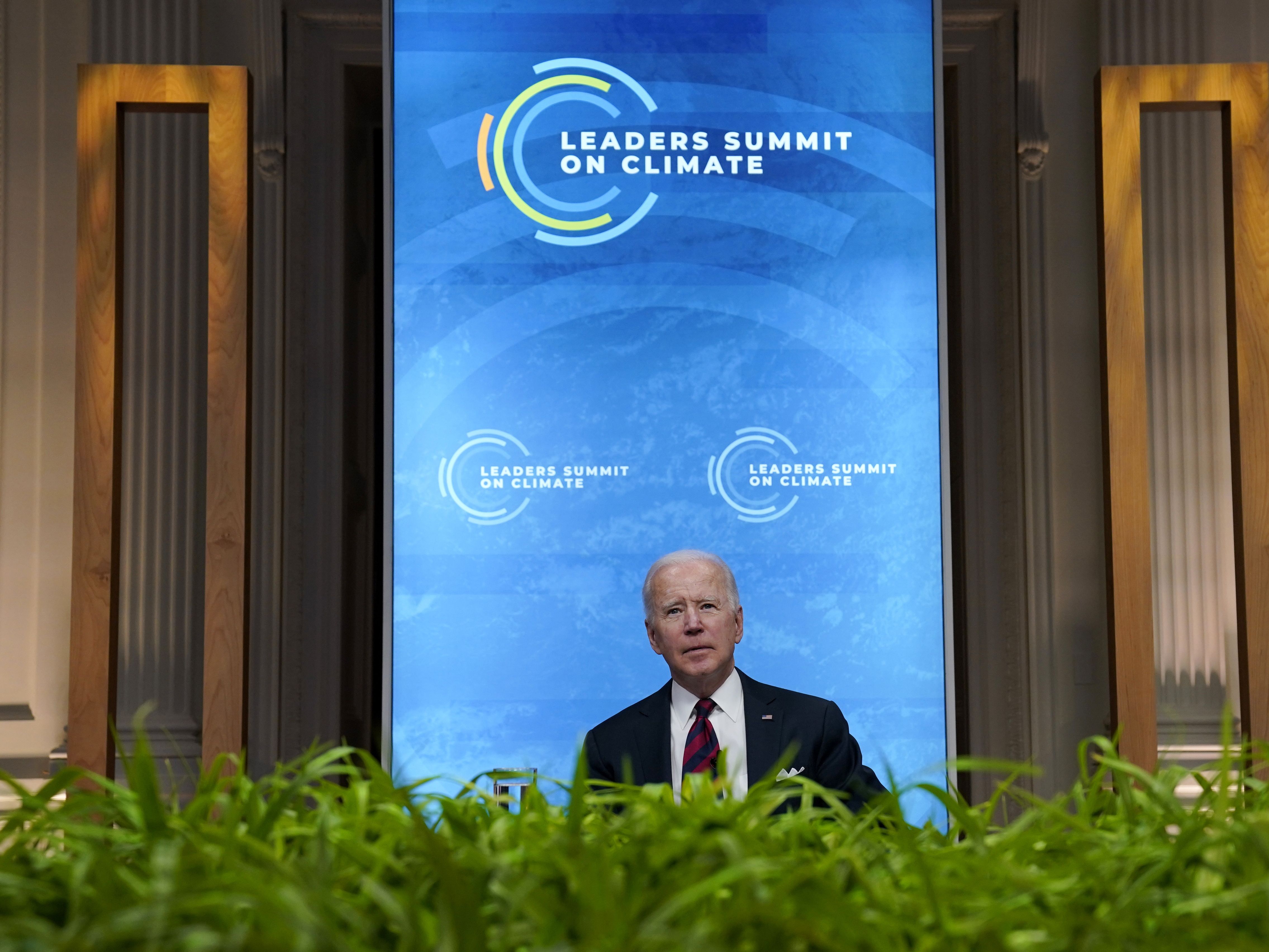 President Biden speaks to world leaders during a virtual summit on climate change on April 22.