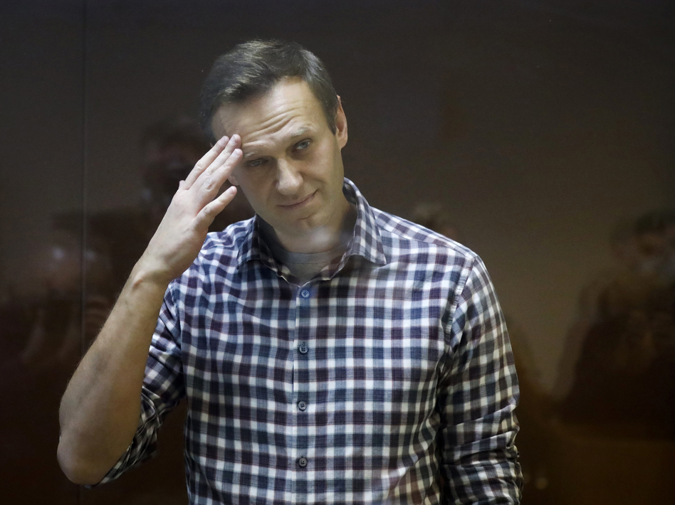 Russian opposition leader Alexei Navalny, shown here in a February court session, reportedly has lost more than 30 pounds since his arrest. (Alexander Zemlianichenko/AP)
