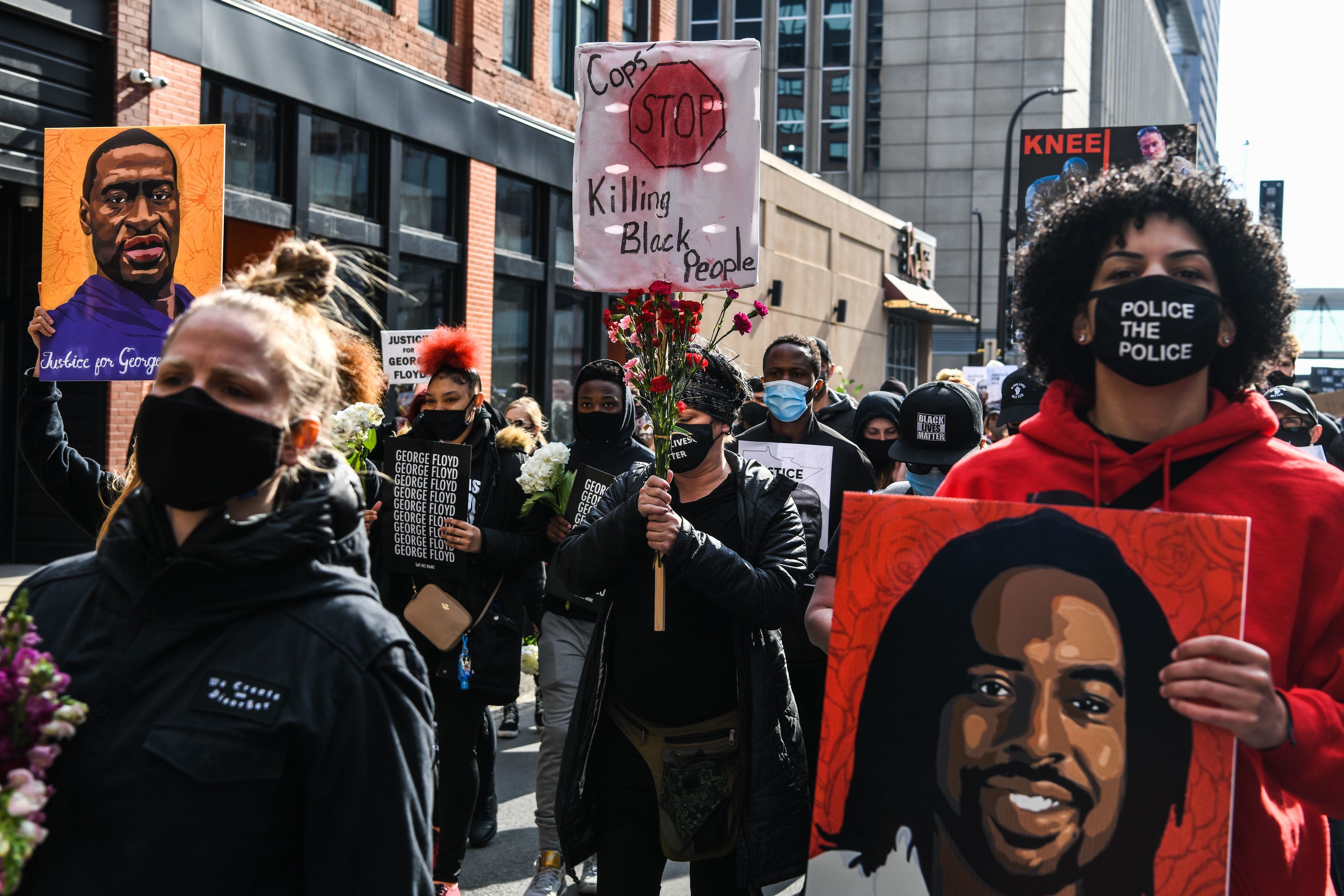 Demonstrators in Minneapolis ahead of the trial of former police officer Derek Chauvin, who has since been convicted of murdering George Floyd. (AFP via Getty Images)