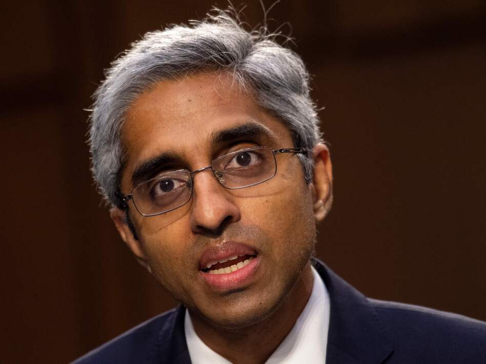 Vivek Murthy testifies at his Senate confirmation hearing to be surgeon general on Feb. 25. Murthy tells NPR there's more work to do in convincing people, especially in rural communities, to get vaccinated against COVID-19. (Caroline Brehman/AFP via Getty Images)