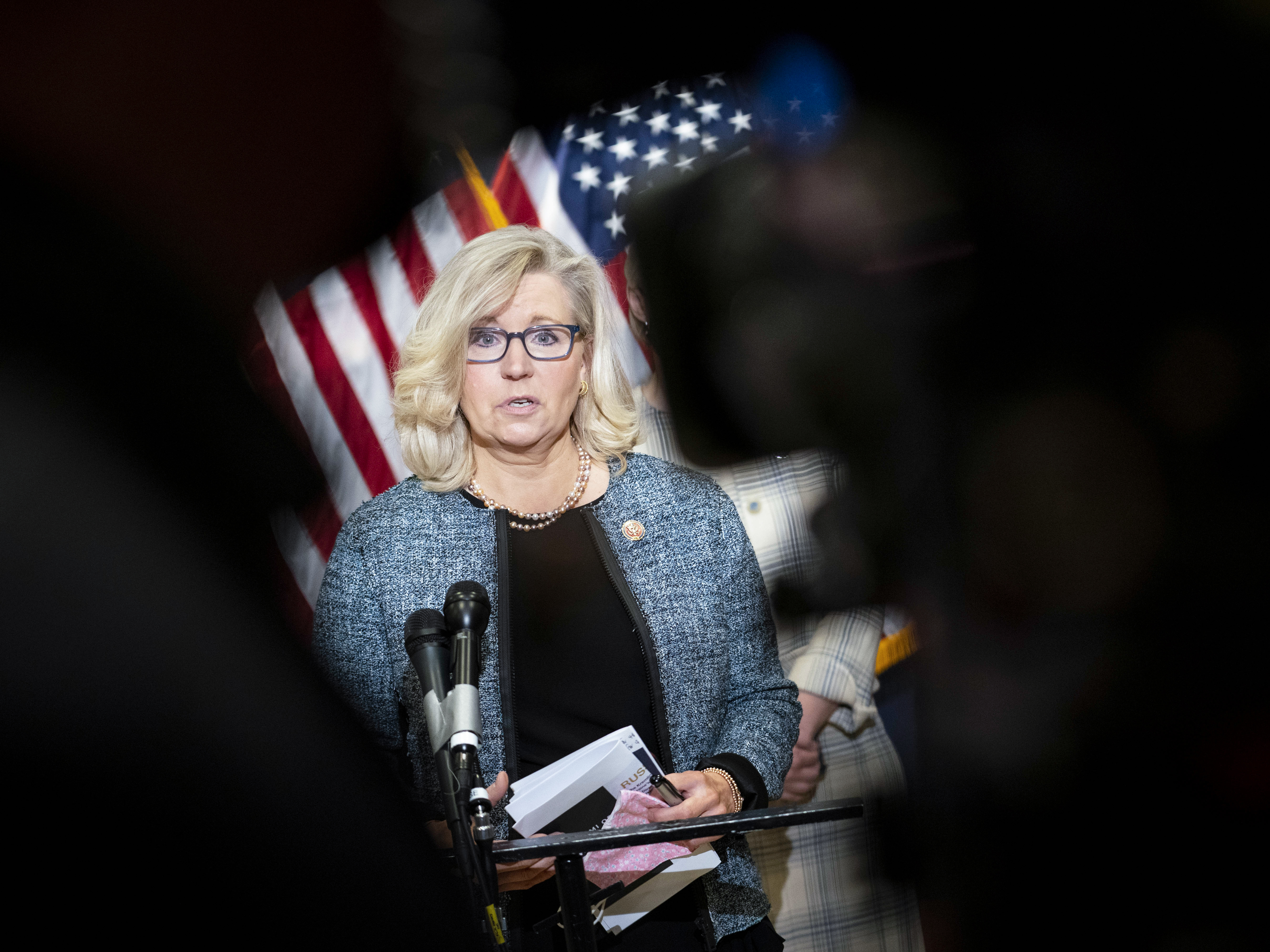 Support for Rep. Liz Cheney, seen here on April 20, is crumbling as Rep. Steve Scalise, the second-ranking House Republican, is publicly supporting her ouster from the GOP leadership. (Getty Images)