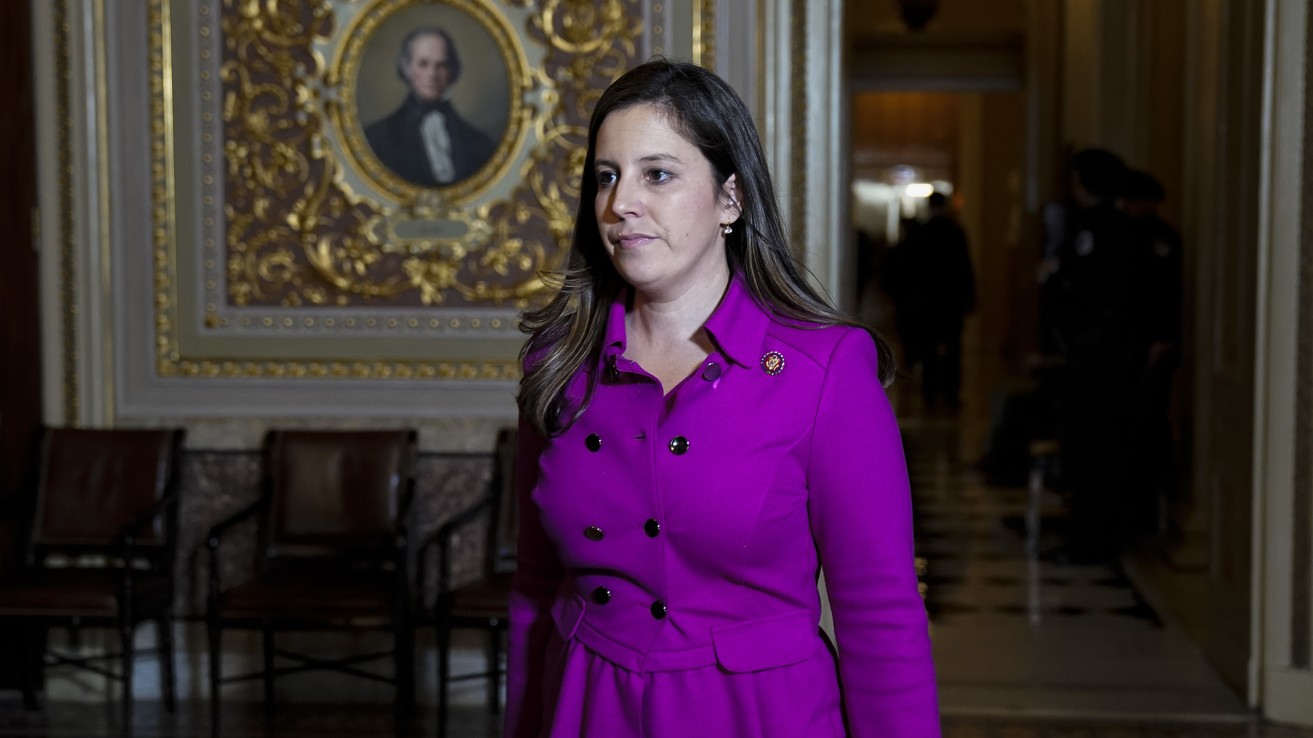 Rep. Elise Stefanik of New York, seen here at the U.S. Capitol during the impeachment trial of former President Donald Trump on Jan. 23, is poised to replace Rep. Liz Cheney as the No. 3 Republican in the House. (Getty Images)