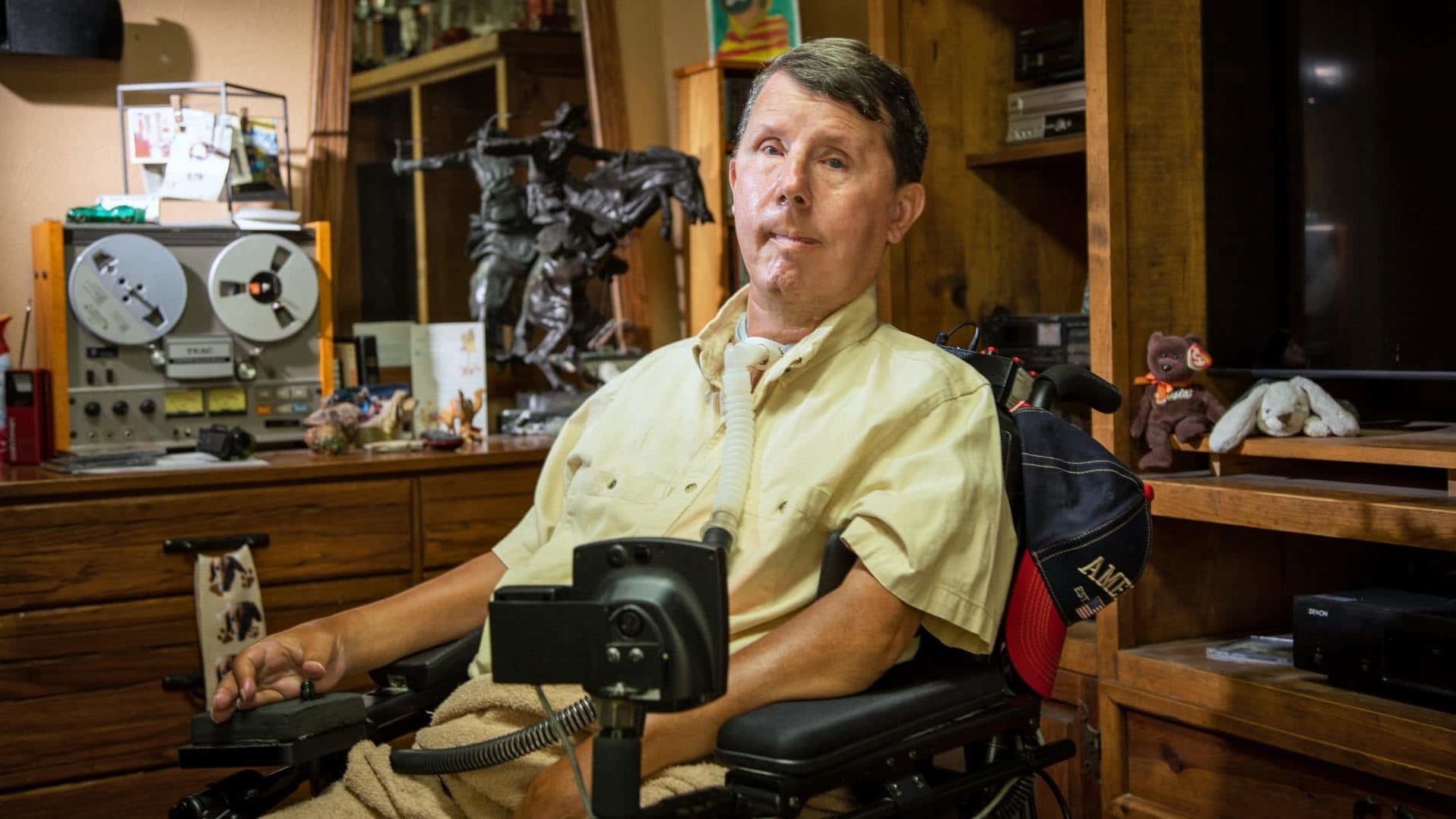 David Taylor, who has muscular dystrophy, relies on a ventilator to live. During the power outages across Texas in February, he had to be transported to a hospital before his ventilator's backup battery ran out. (Undark Magazine)