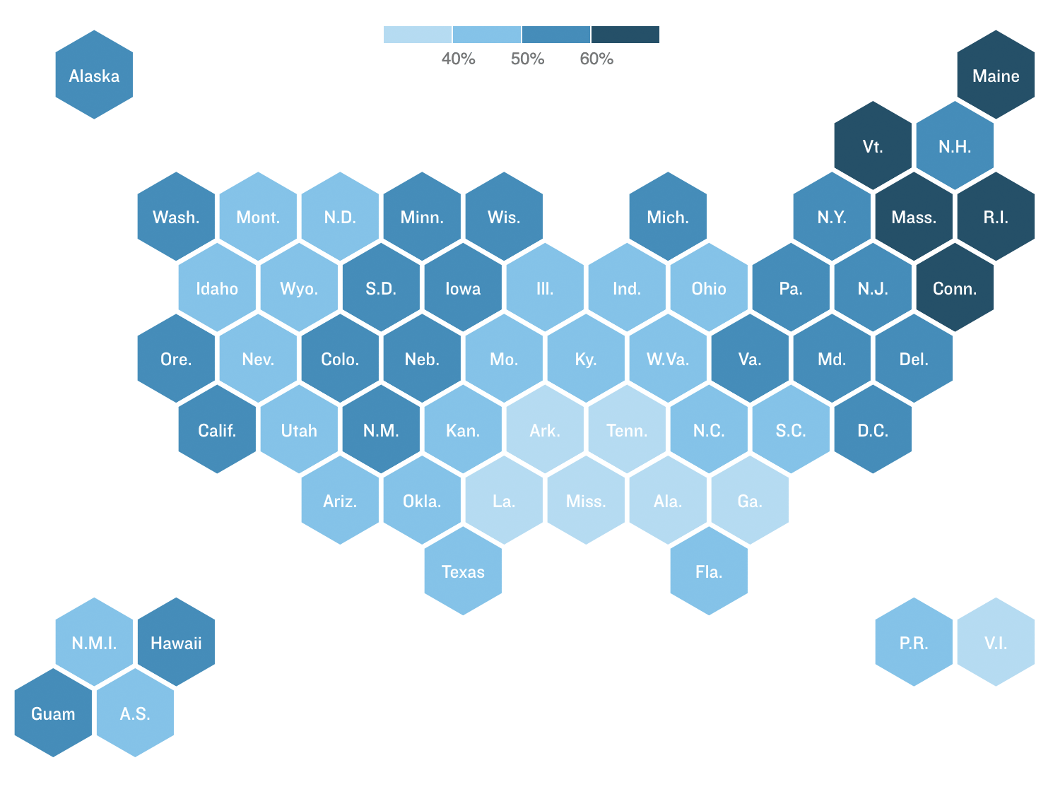 In 25 states, the District of Columbia and Guam, more than half of adults are now fully vaccinated against COVID-19. (Alyson Hurt/NPR)