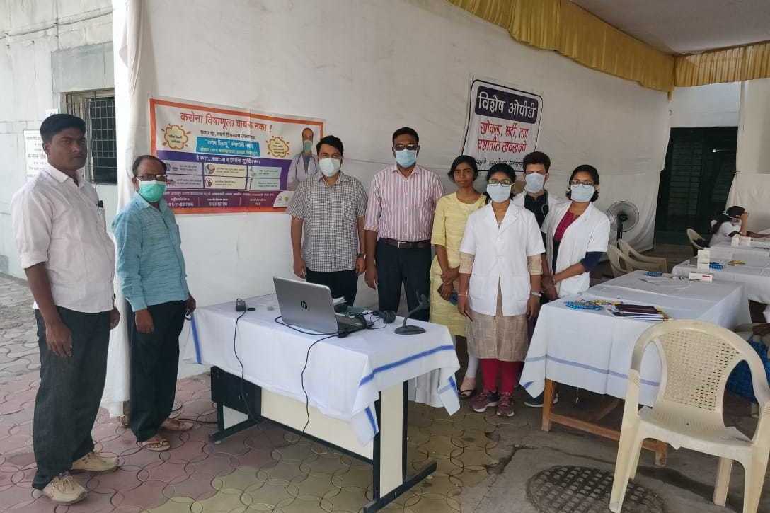 Dr. Shiv Joshi (third from left) with colleagues at the fever clinic where he is a junior doctor in Sevagram, India. Junior doctors are the equivalent of medical residents in the U.S. health system. (Dr. Shiv Joshi)