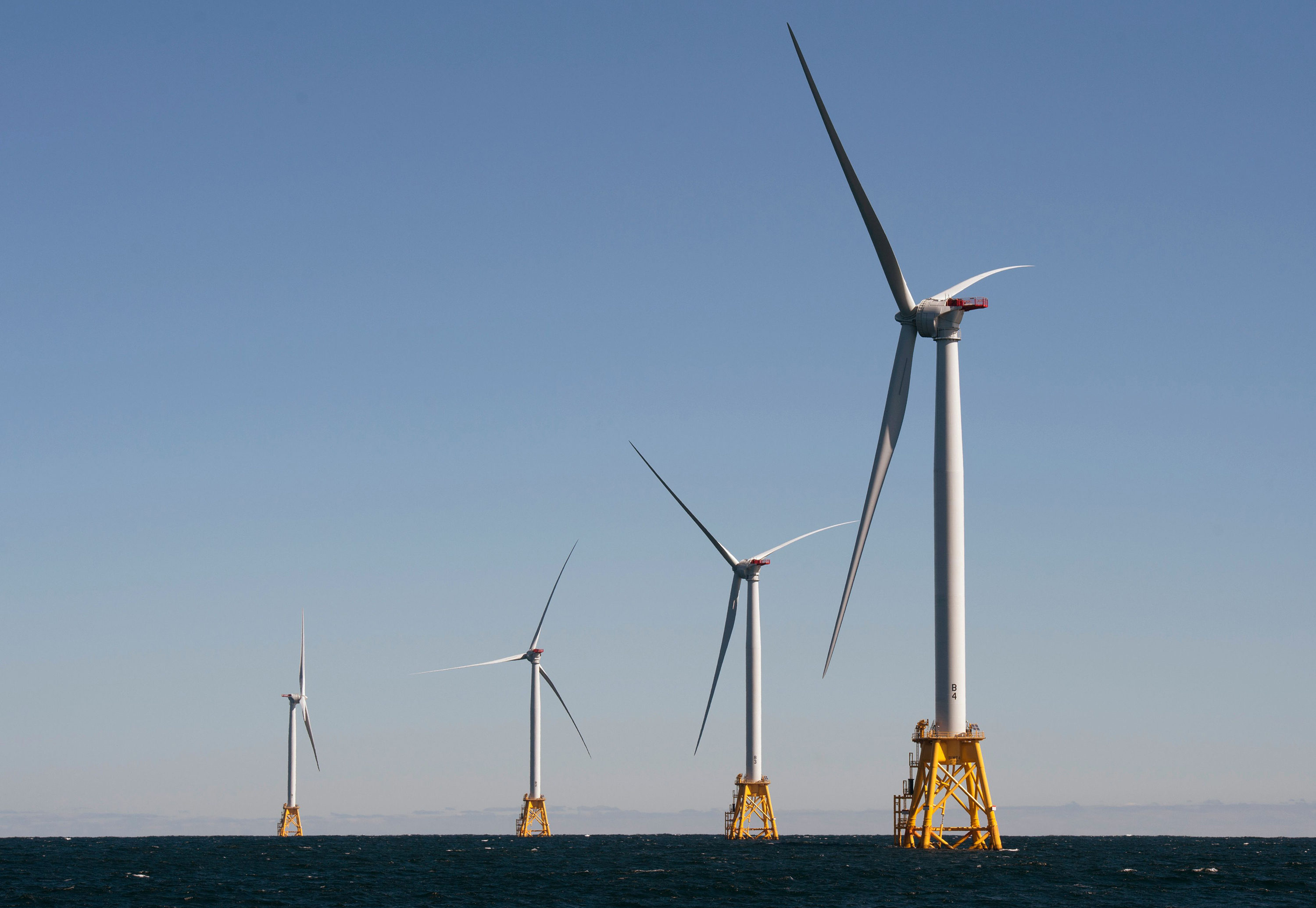The Biden administration is opening the West Coast to offshore wind. Companies have largely focused on the East Coast, such as this wind farm off Block Island, R.I. (AFP via Getty Images)