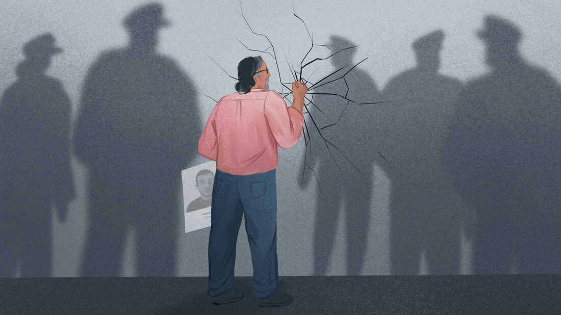 (Promo Only) An image of a man hitting a frosted glass wall. The glass is cracking and shadows of police officers appear behind it.