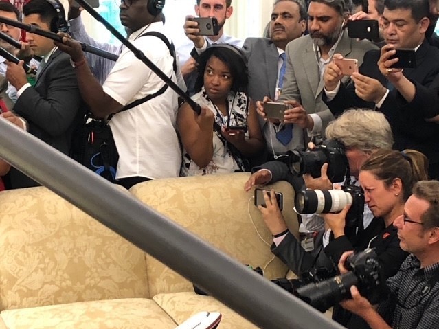 NPR White House correspondent Ayesha Rascoe, center, is one of the many journalists who had to figure out how to combat disinformation while covering former President Trump. (NPR)