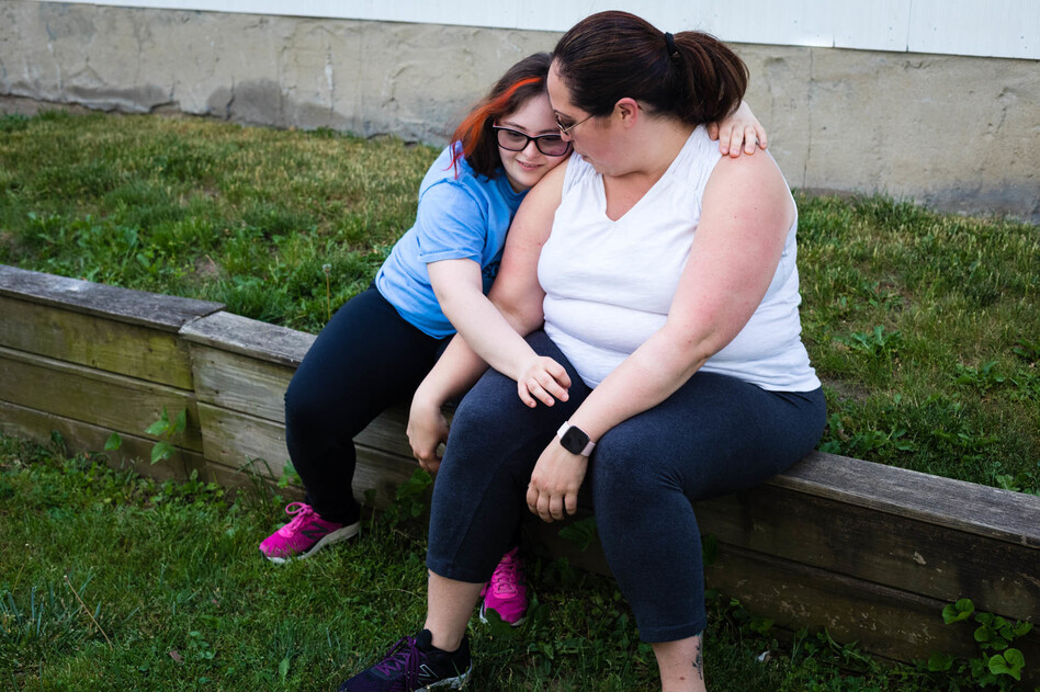 Jennifer Gibaldi's daughter Alyssa, 17, began experiencing severe anxiety which left her catatonic during the pandemic last year. But finding help for Alyssa, who has Down syndrome, was challenging, as most health care providers wouldn't take kids with disabilities or they wouldn't take her insurance. (Heather Walsh for NPR)