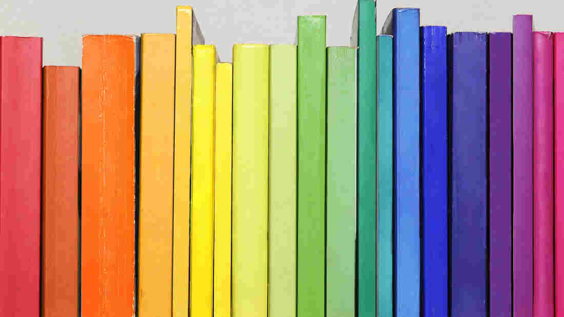 A rainbow of book spines