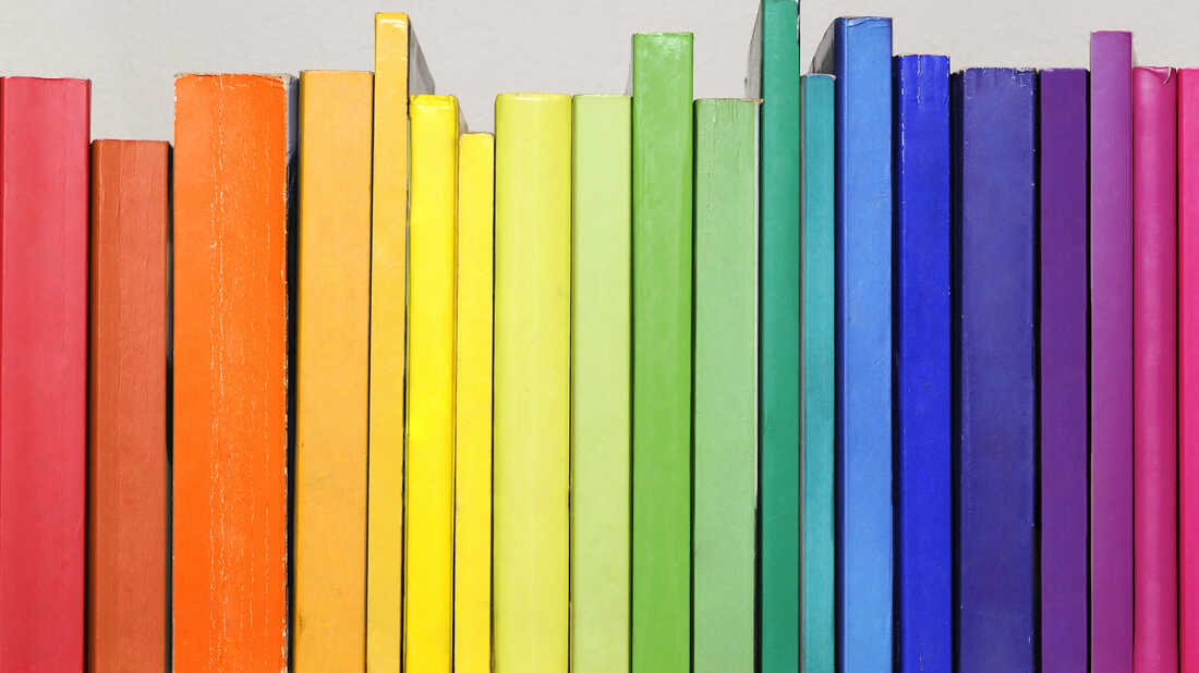 A rainbow of book spines