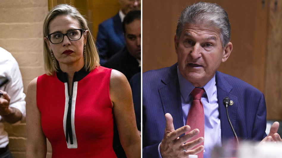 U.S. Sens. Kyrsten Sinema, D-Ariz., and Joe Manchin, D-W.Va., are the two most prominent Democrats to support the notion that the Senate needs to pursue bipartisan legislation on virtually every front. (Samuel Corum/Getty Images; Alex Wong/Getty Images)
