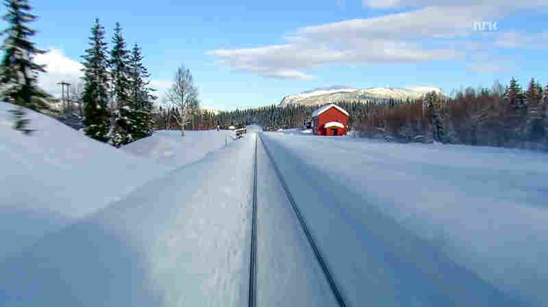 A still from the Winter episode of "Nordlandsbanen - Minutt for Minutt" produced by the Norwegian Broadcasting Corporation.