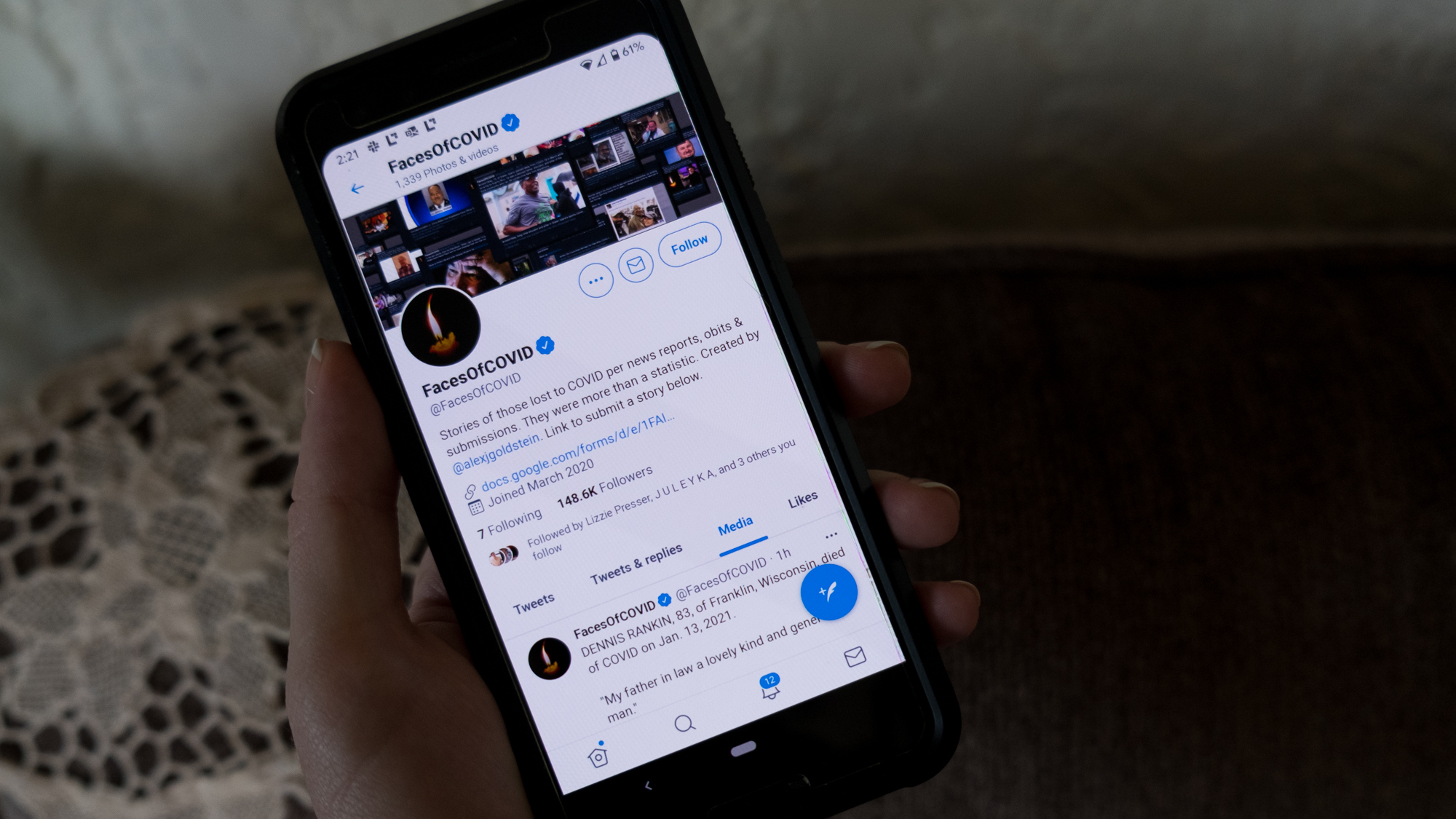 The Twitter account @FacesofCOVID, says creator Alex Goldstein, helps people mourn. And as long as COVID-19 persists, he plans on running the account. (NPR)