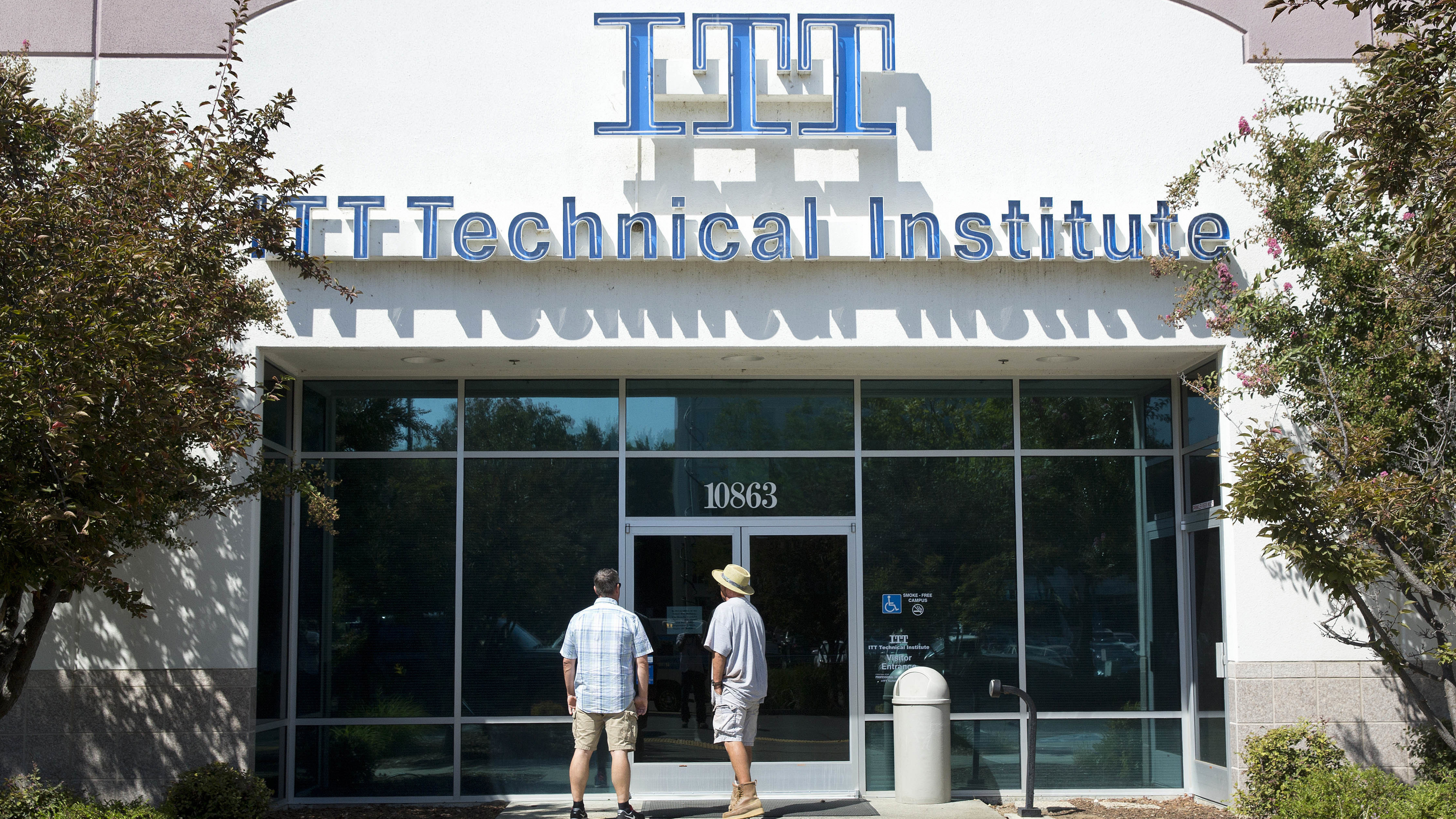 Students find the doors locked to the ITT Technical Institute campus in Rancho Cordova, Calif. The U.S. Education Department says it