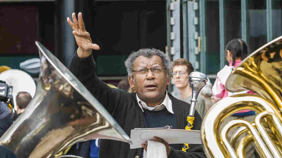 Anthony Braxton, conducting his group 100Tubatet in New York on June 4, 2006.
