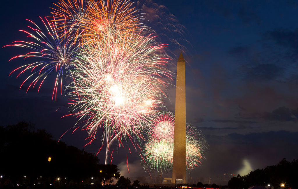 Fireworks burst over Washington Monument at the National Mall during Independence Day celebrations on July 4, 2020. (AFP via Getty Images)