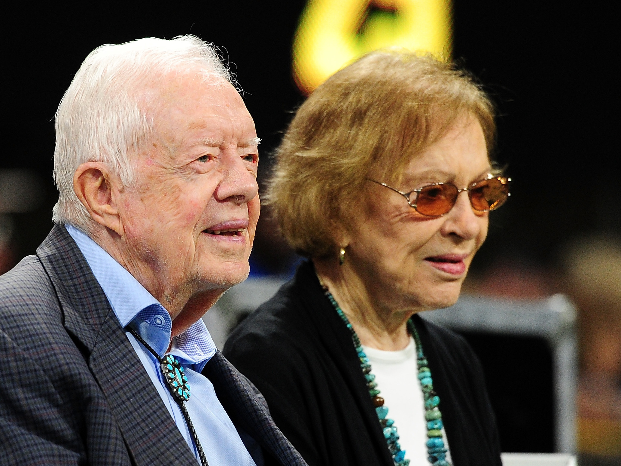Former president Jimmy Carter and his wife Rosalynn prior to the game between the Atlanta Falcons and the Cincinnati Bengals at Mercedes-Benz Stadium on September 30, 2018 in Atlanta, Georgia. (Getty Images)
