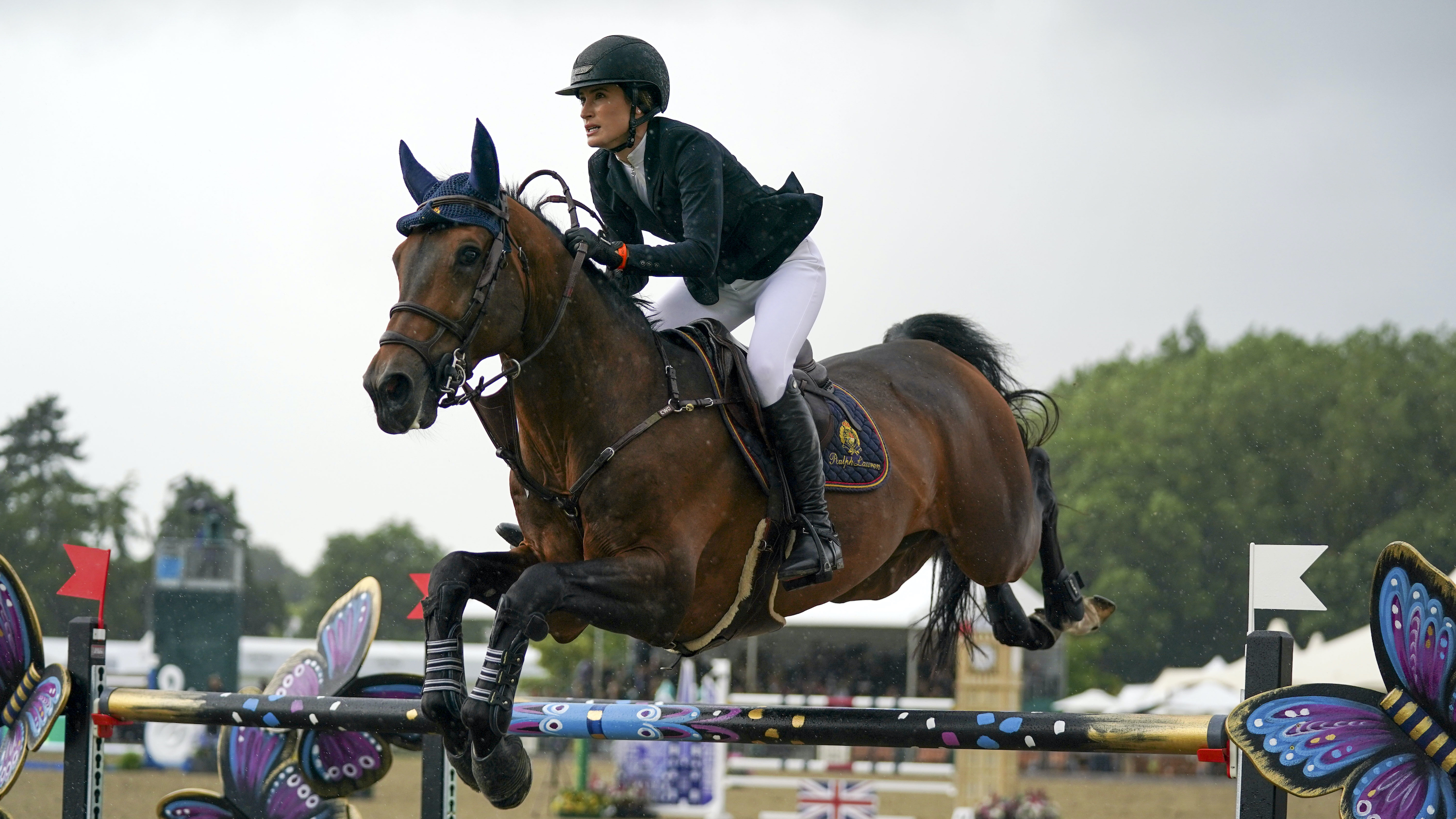 Jessica Springsteen rides Don Juan van de Donkhoeve while competing Sunday in the Rolex Grand Prix at the Royal Windsor Horse Show in England.