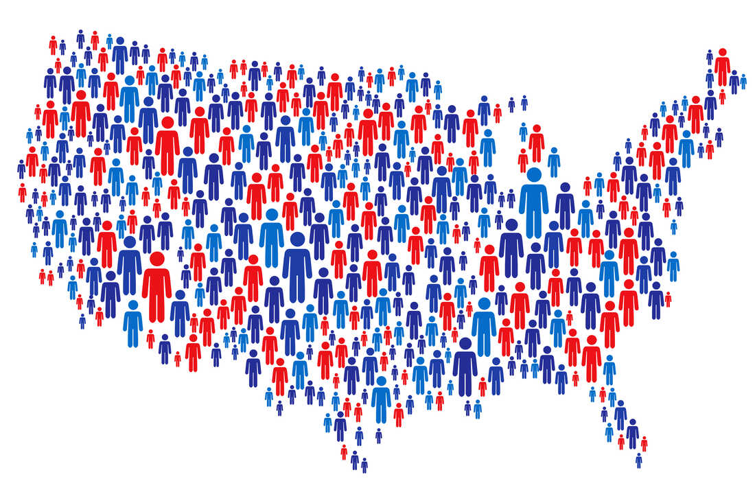 Vector of USA Map Made of Stickman Figure with Patriotic Colors