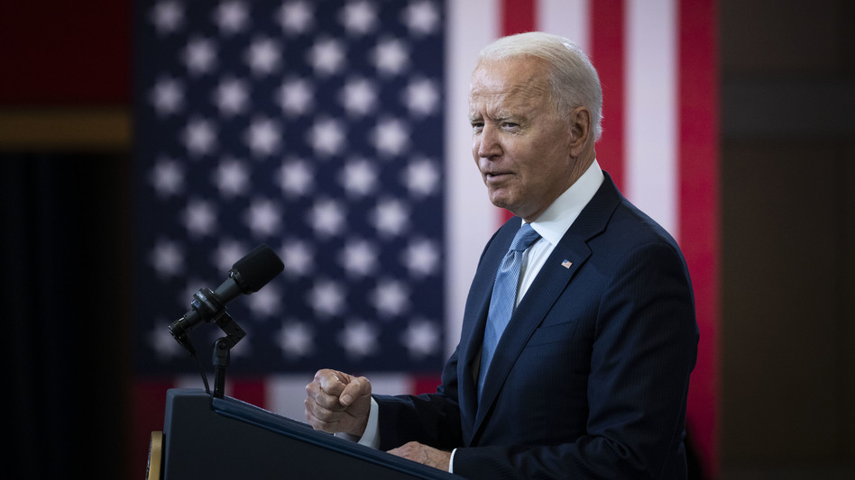 President Biden addresses the issue of voting rights Tuesday at the National Constitution Center in Philadelphia. (Drew Angerer/Getty Images)