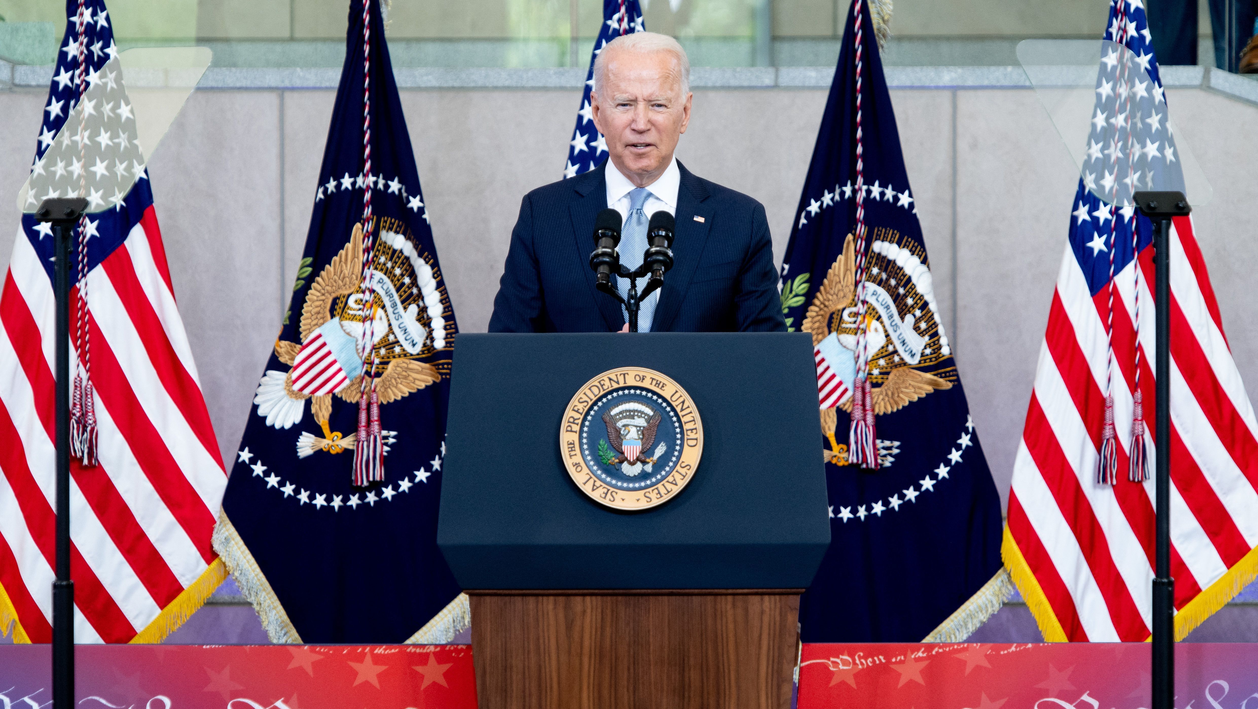 President Biden speaks about voting rights at the National Constitution Center in Philadelphia on Tuesday. (AFP via Getty Images)
