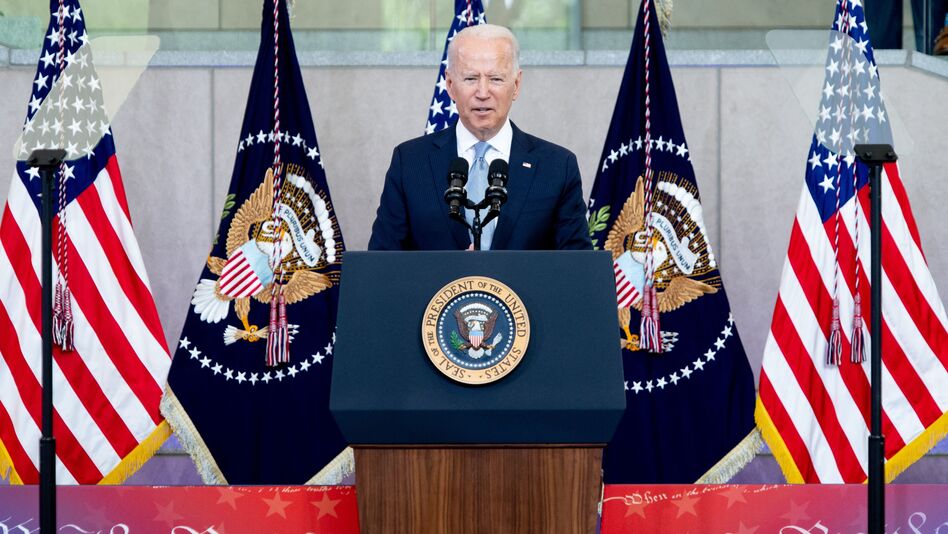 President Biden speaks about voting rights at the National Constitution Center in Philadelphia on Tuesday. (Saul Loeb/AFP via Getty Images)