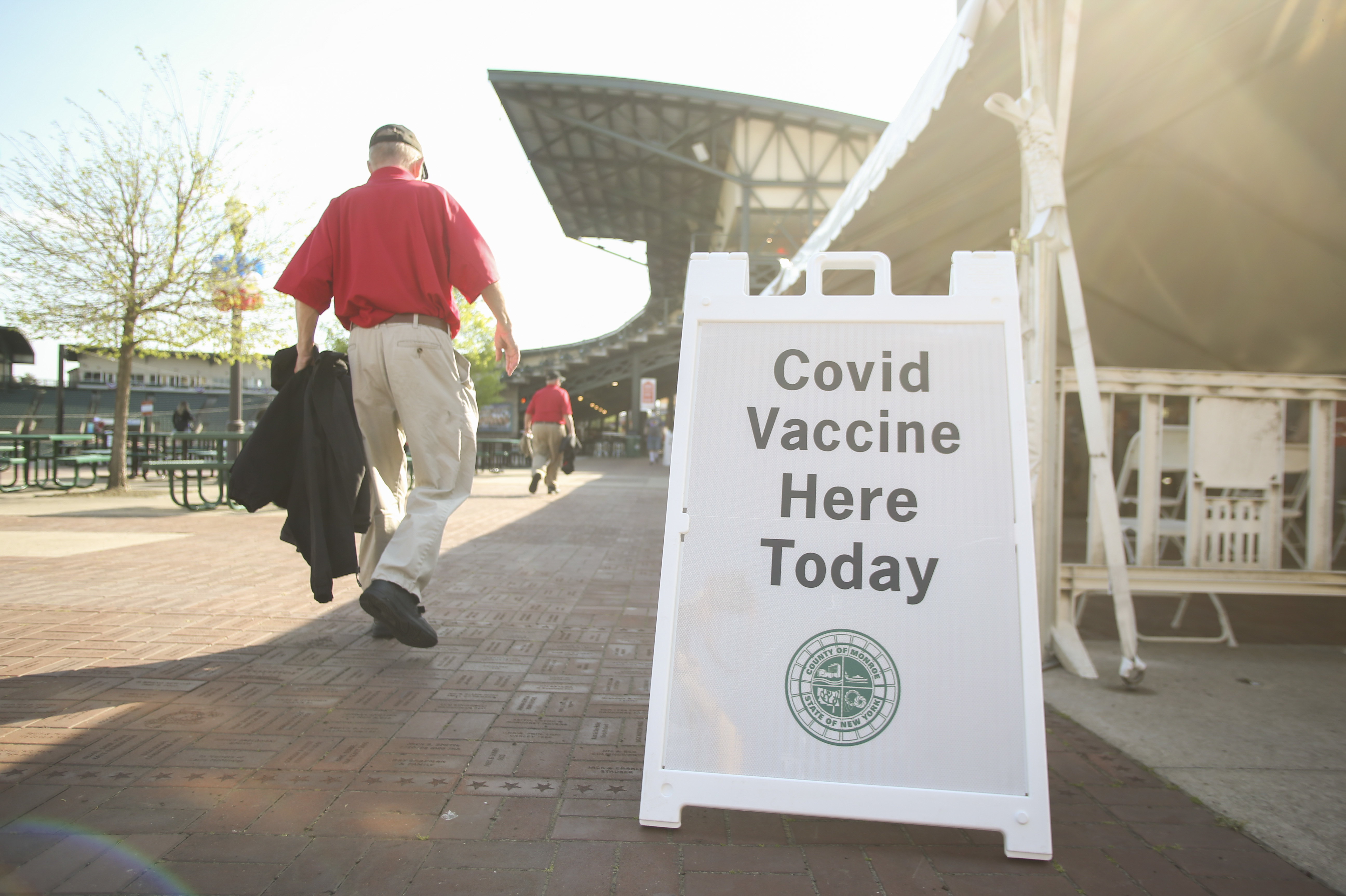 Free COVID-19 vaccines are offered in May before a baseball game between the Rochester Red Wings and the Scranton/Wilkes-Barre RailRiders in Rochester, N.Y. (Getty Images)