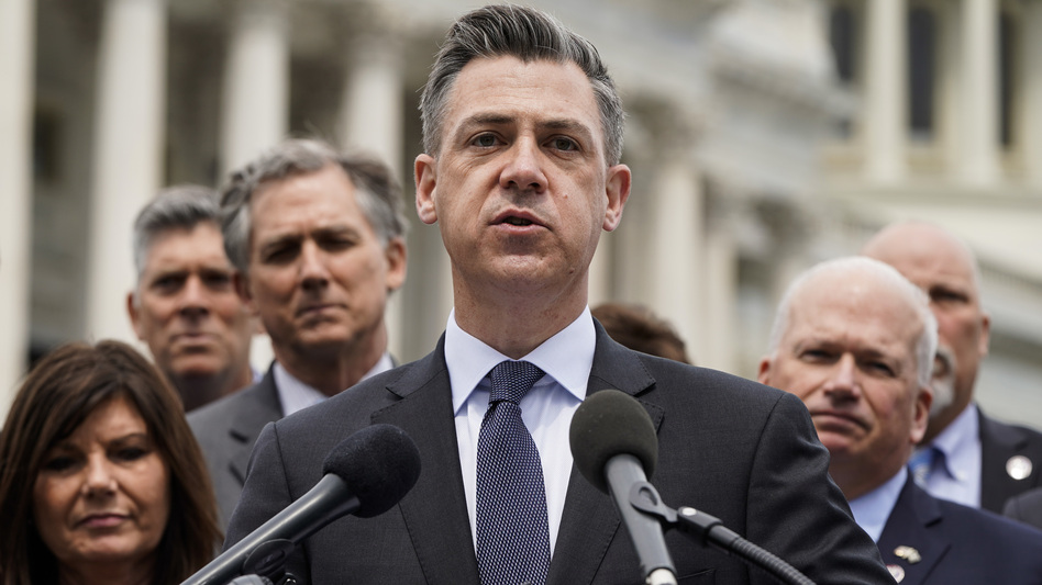 Rep. Jim Banks, R-Ind., speaks to the media on April 21. Banks was tapped Monday to be the ranking Republican on the House select committee investigating the Jan. 6 insurrection. (Joshua Roberts/Getty Images)