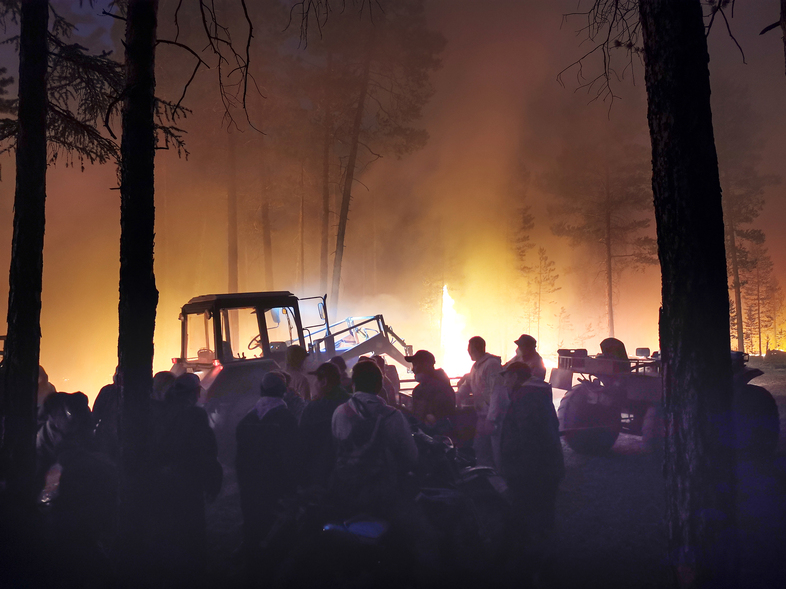 Volunteers fight a wildfire in northeastern Siberia on July 17th. Heat waves in the Russian Arctic and boreal forests have fueled intense, widespread blazes that can damage trees and release enormous amounts of stored carbon dioxide from forests and permafrost. (Ivan Nikiforov/AP)