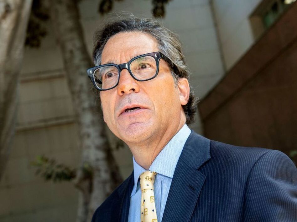 Britney Spears' recently hired lawyer, Mathew Rosengart, speaking to reporters outside the Los Angeles County Courthouse on July 19. (Valerie Macon/AFP via Getty Images)
