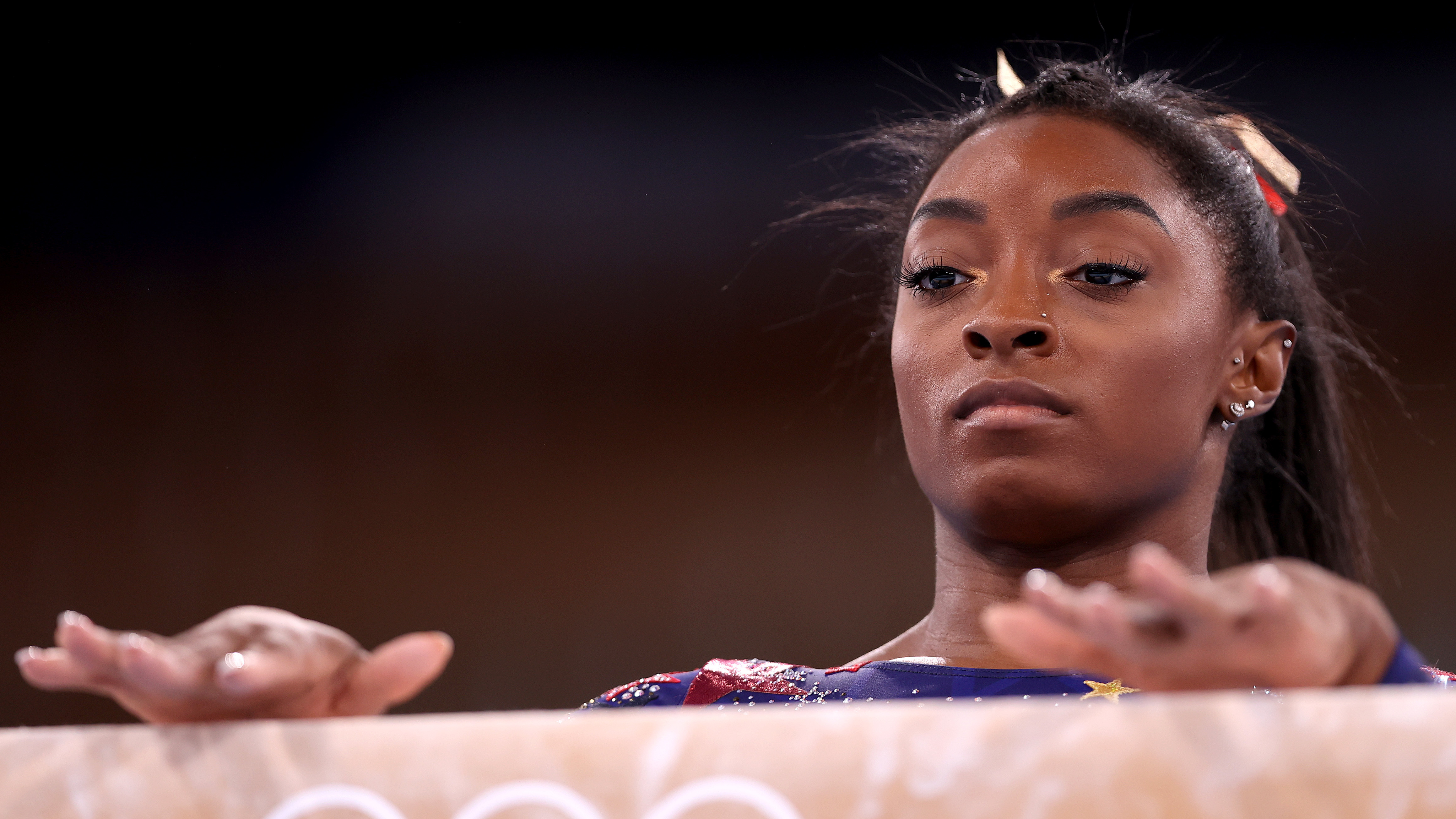 Simone Biles of Team United States competes on balance beam during Women