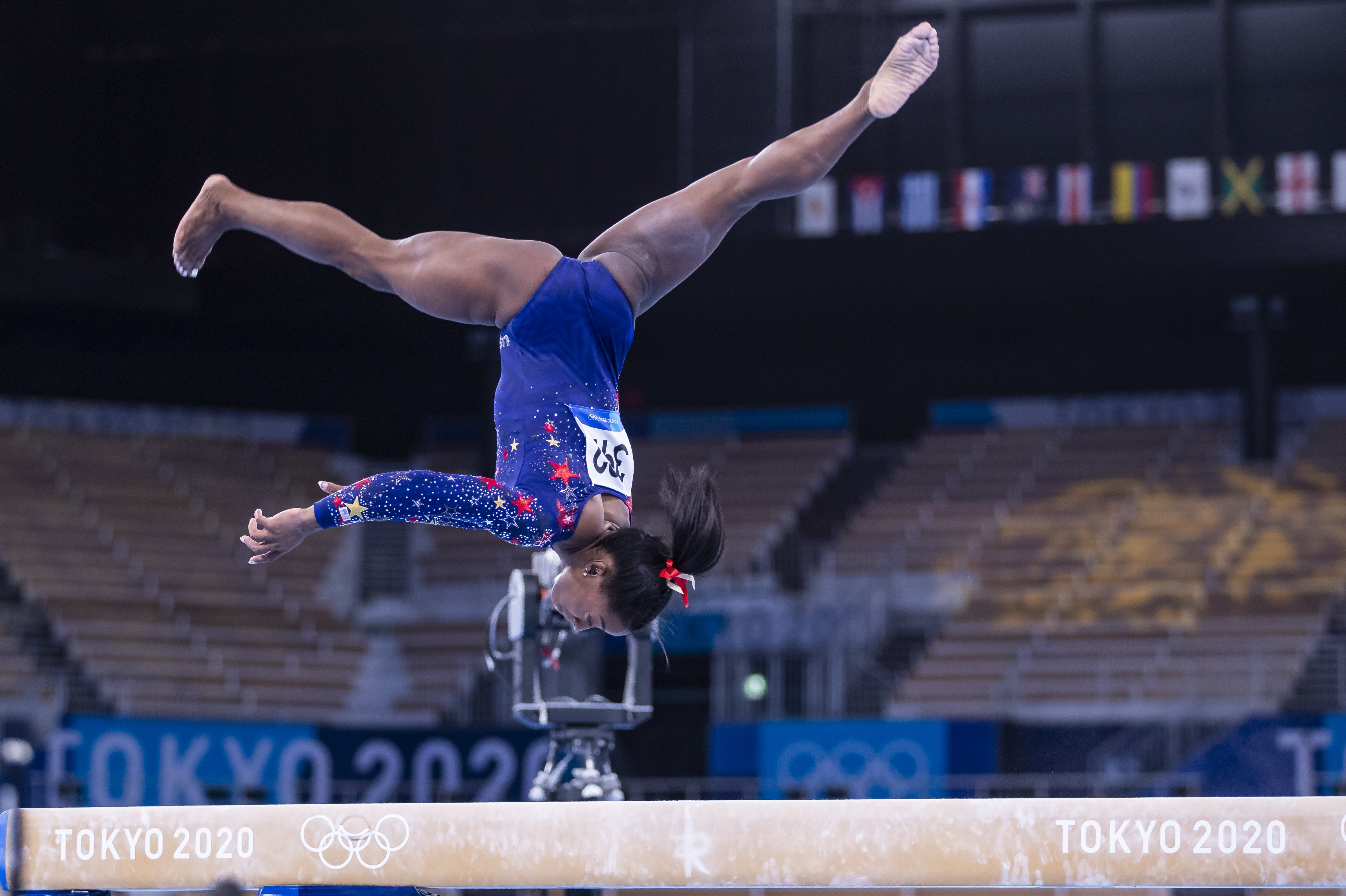 Simone Biles competes at the balance beam during qualification at the Olympic Games on Sunday in Tokyo.