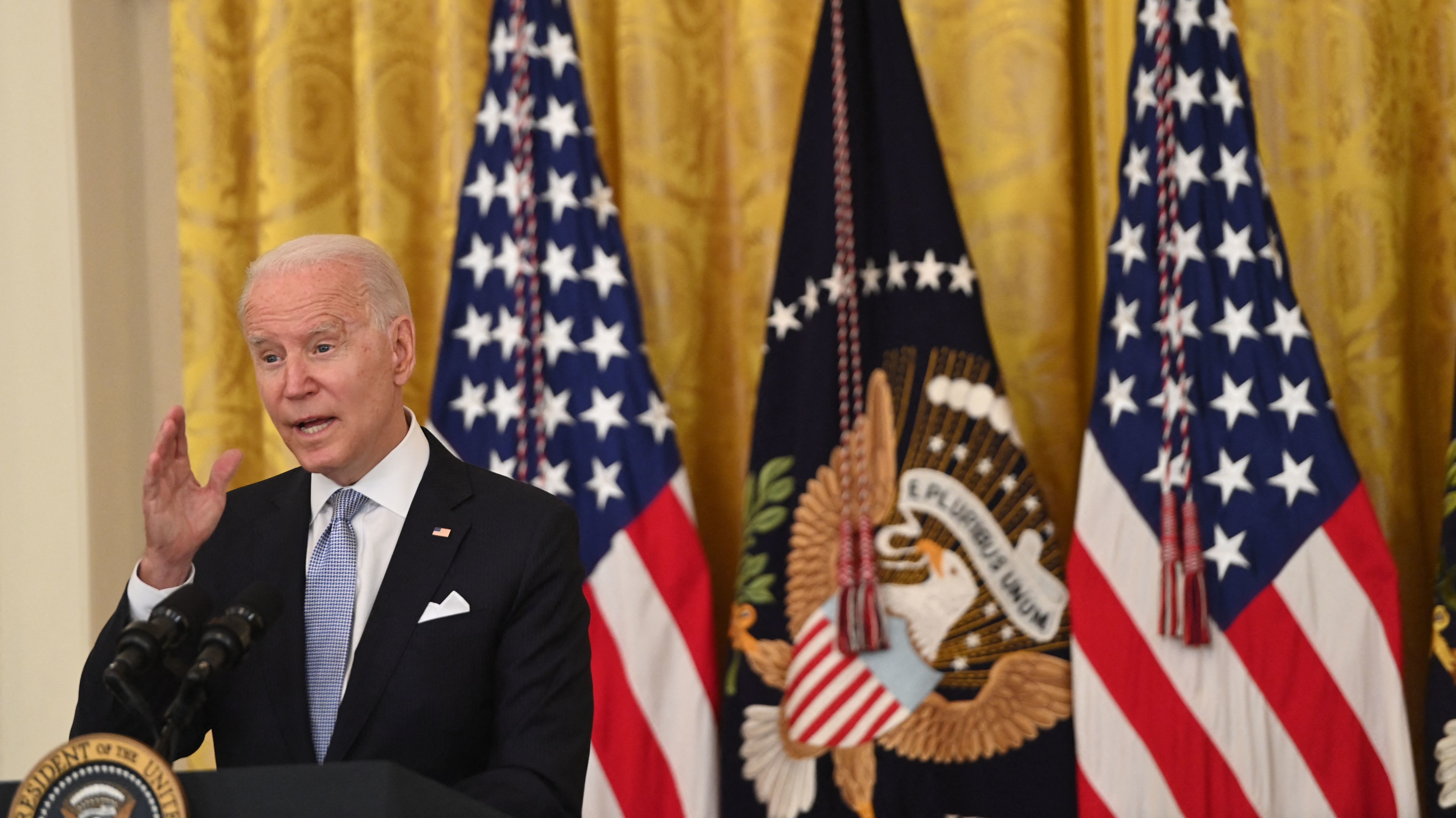 President Biden speaks about the pandemic and the country's vaccination campaign on Thursday at the White House. (AFP via Getty Images)