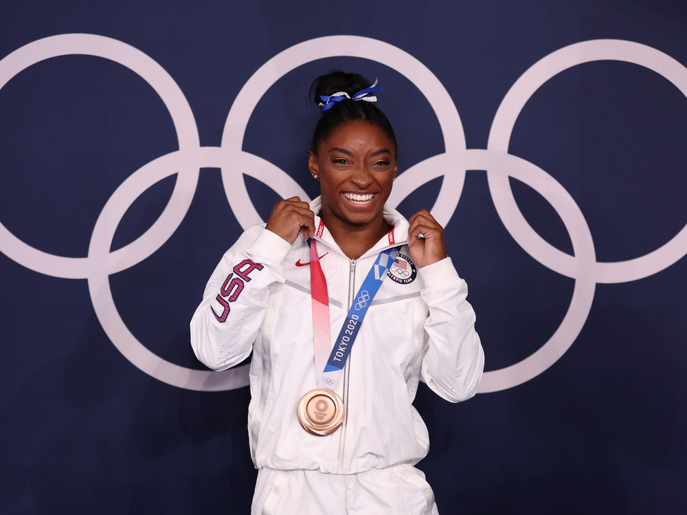 U.S. gymnast Simone Biles won a bronze medal Tuesday in the women's balance beam final at the Tokyo Olympic Games. (Getty Images)