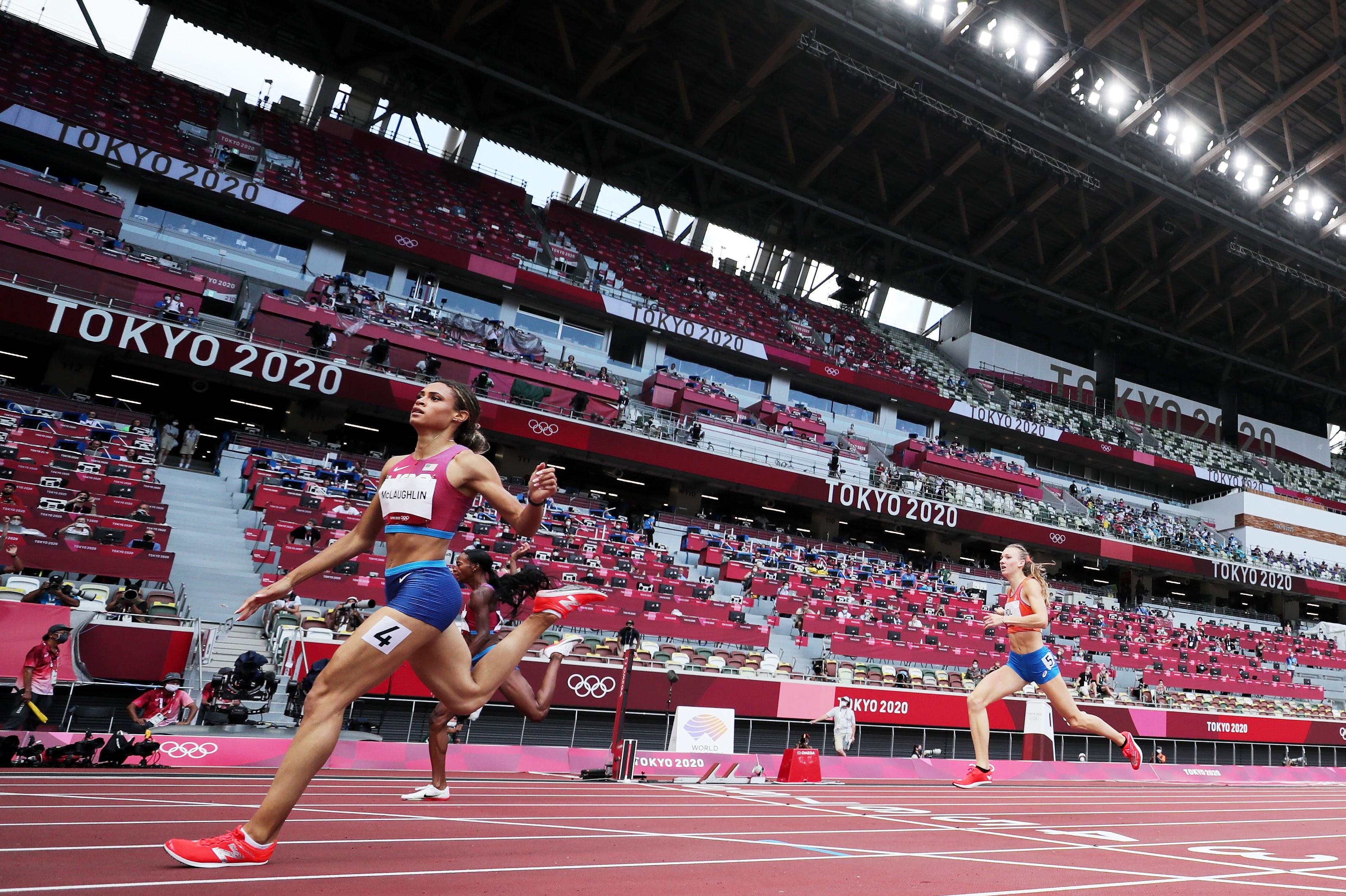 Sydney McLaughlin of the United States competes in the women's 400-meter hurdles final during the Olympic Games on Aug. 4 in Tokyo. (Getty Images)