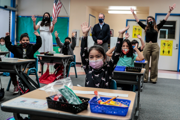 Kindergartner Allyson Zavala joined with other students and school superintendent Austin Buetner for a class selfie in April inside teacher Alicia Pizzi's classroom at Maurice Sendak Elementary School in North Hollywood, Calif.