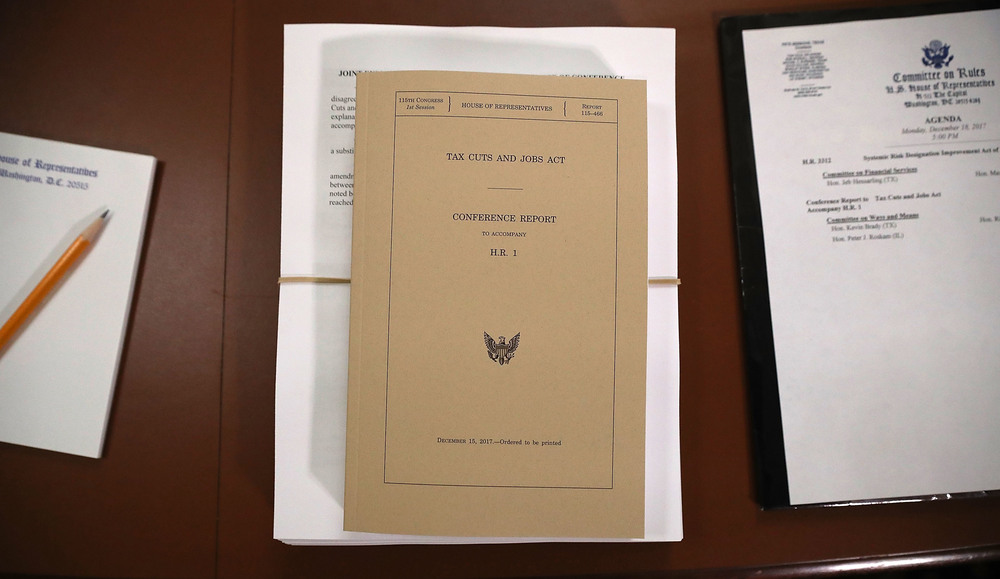 A copy of the Tax Cuts and Jobs Act conference report sits at the U.S. Capitol on Dec. 18, 2017. The legislation was passed using the budget reconciliation process. (Getty Images)