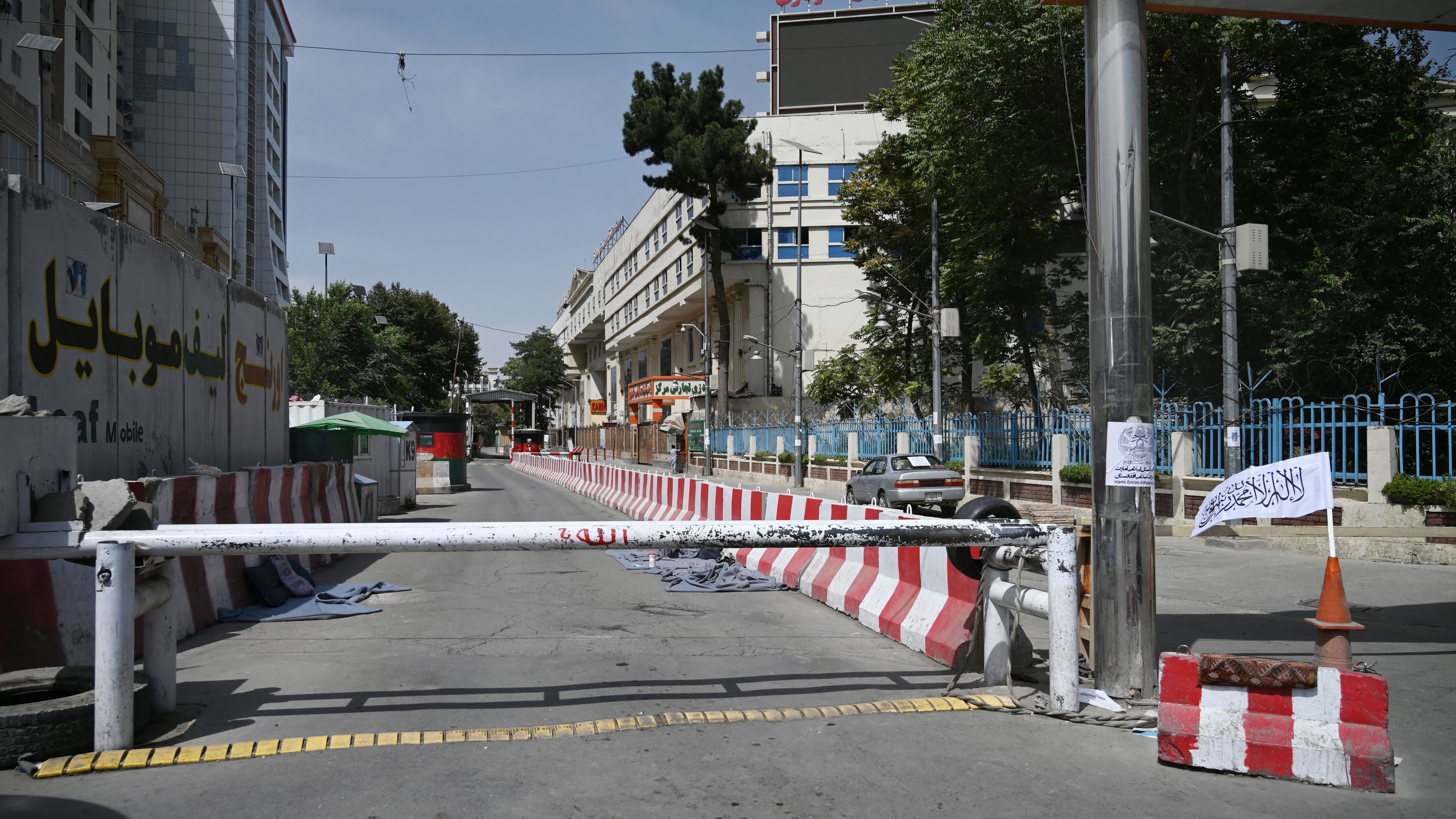 A road is closed Tuesday in Kabul, Afghanistan. Army veteran Kristen Rouse says the Afghan partners with whom she served are worried for their safety after the Taliban's takeover. (AFP via Getty Images)
