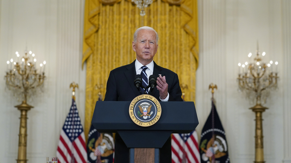 President Biden discusses the COVID-19 response and vaccination program Wednesday at the White House. Biden also spoke about Afghanistan in an interview Wednesday with ABC News. (AP)
