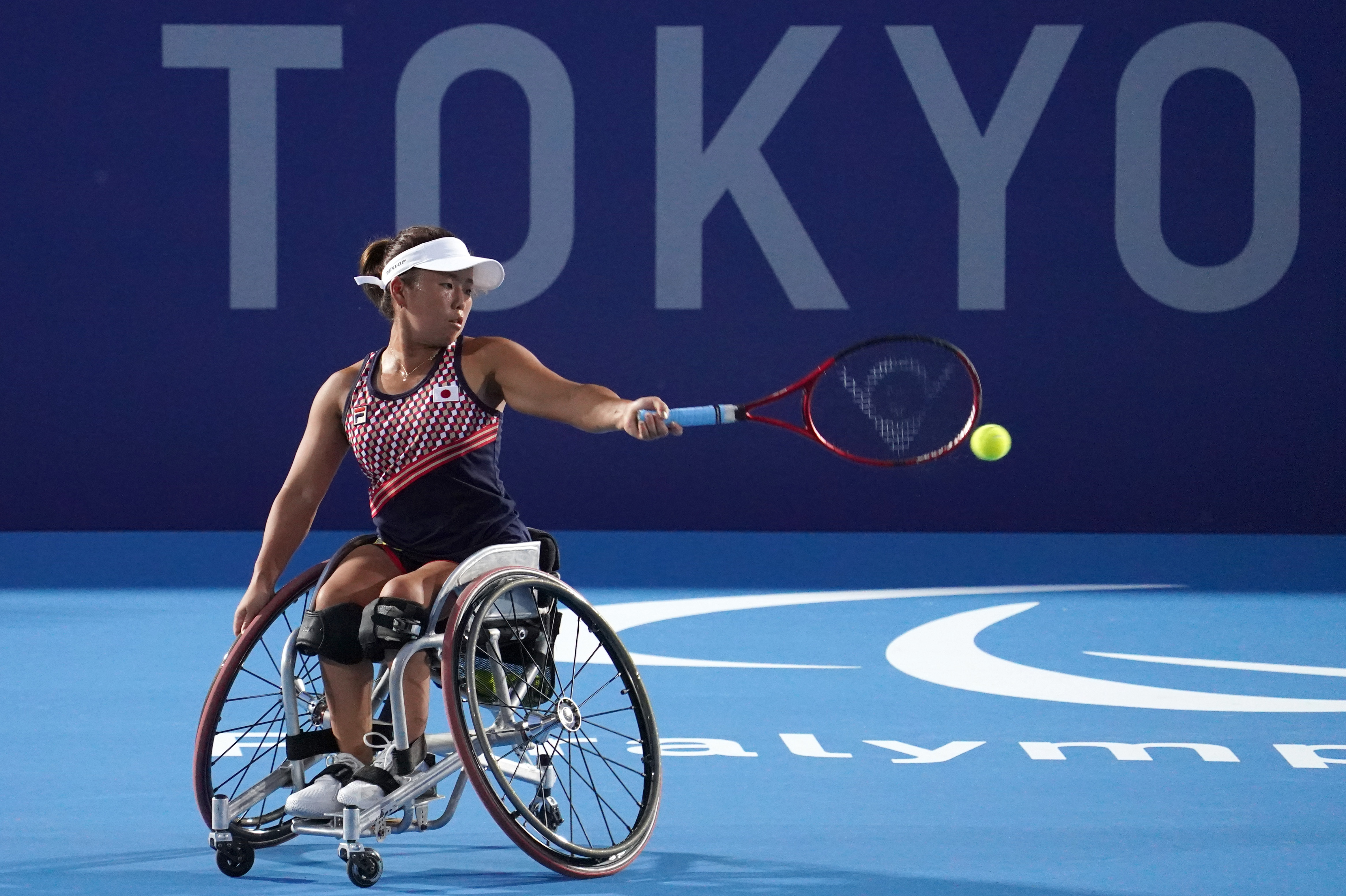 Yui Kamiji of Team Japan in action during a training session ahead of the Tokyo 2020 Paralympic Games at Ariake Tennis Park on August 22, 2021 in Tokyo, Japan. (Getty Images for International P)